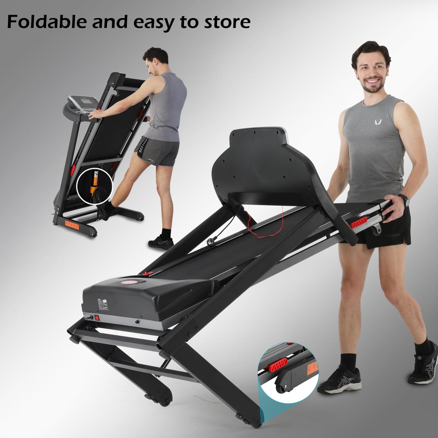 ISE Tapis de Course Inclinable Automatique Pliable, Tapis Course Electrique Motorisé 735W, Tapis de Marche 16KM/H Ecran LCD&12P, Tapis de Sport Fitness Course, Tapis Roulant Bluetooth à Domicile
