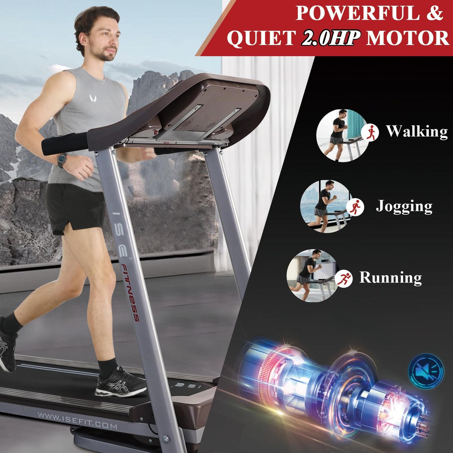 ISE Tapis de Course Pliable 14km/h, Professionnel, Moteur 2HP, écran LCD, 12 Programmes