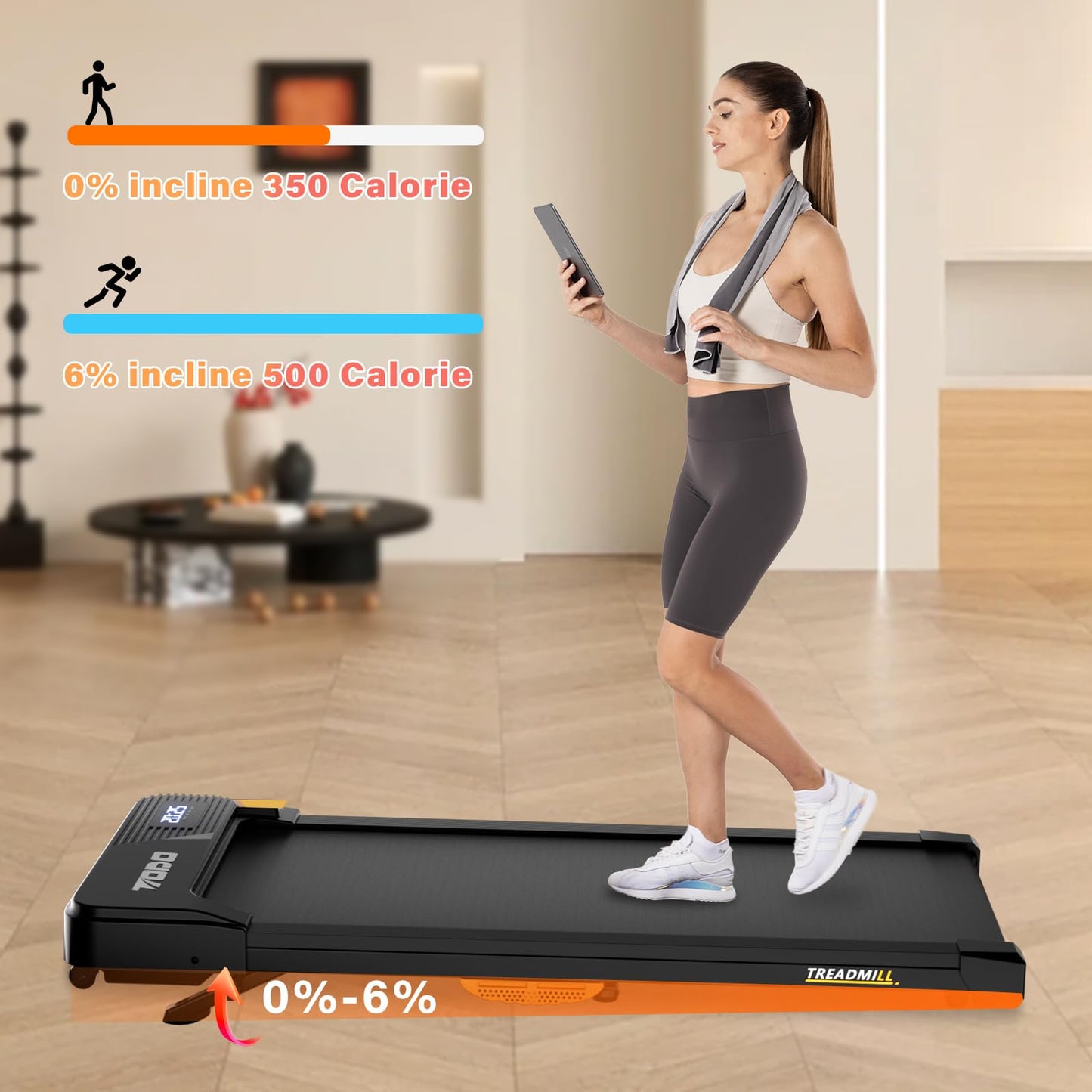 TODO Tapis de Marche 1-6km/h, Moteur 2.5HP, Télécommande & APP, pour Maison/Bureau