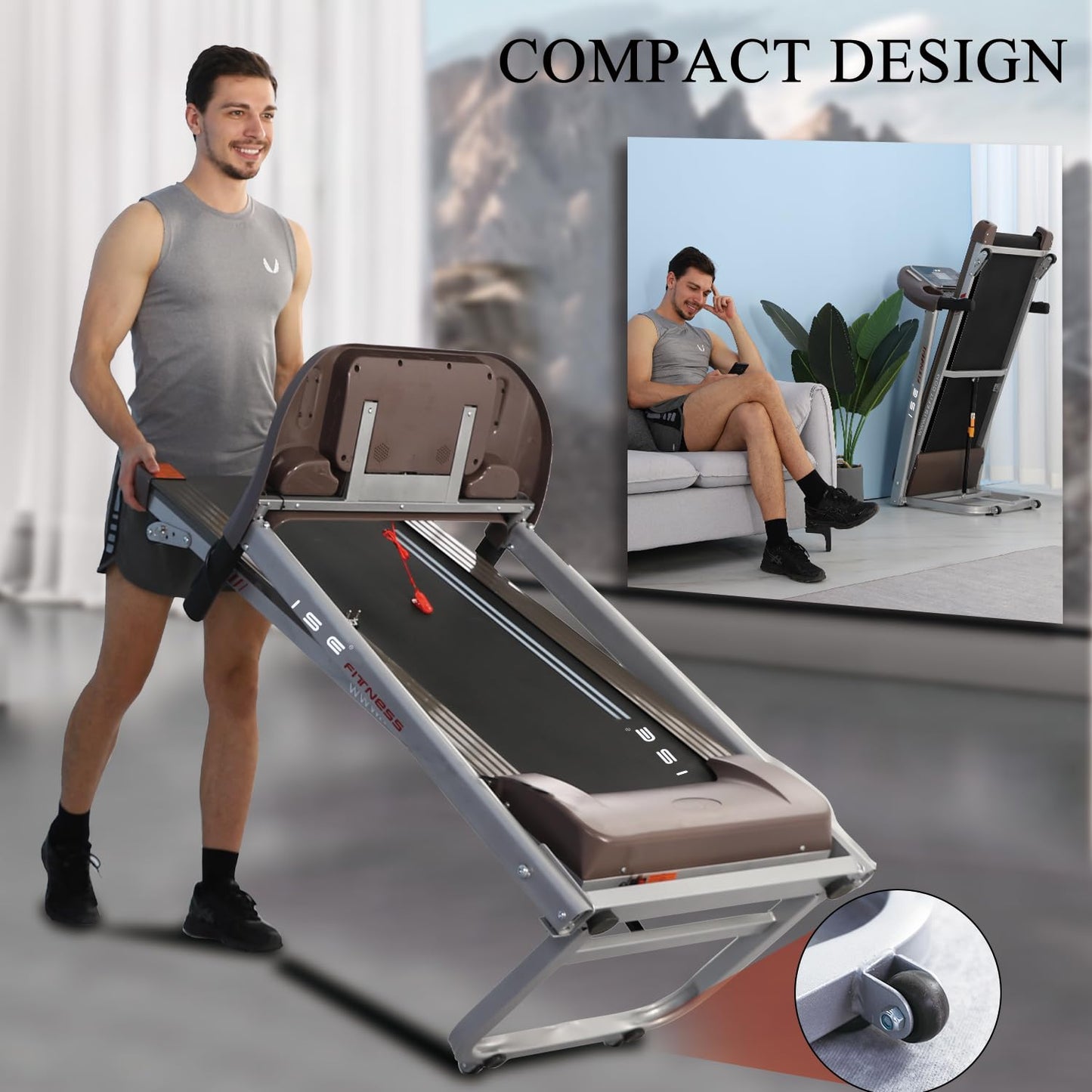ISE Tapis de Course Pliable 14km/h, Professionnel, Moteur 2HP, écran LCD, 12 Programmes
