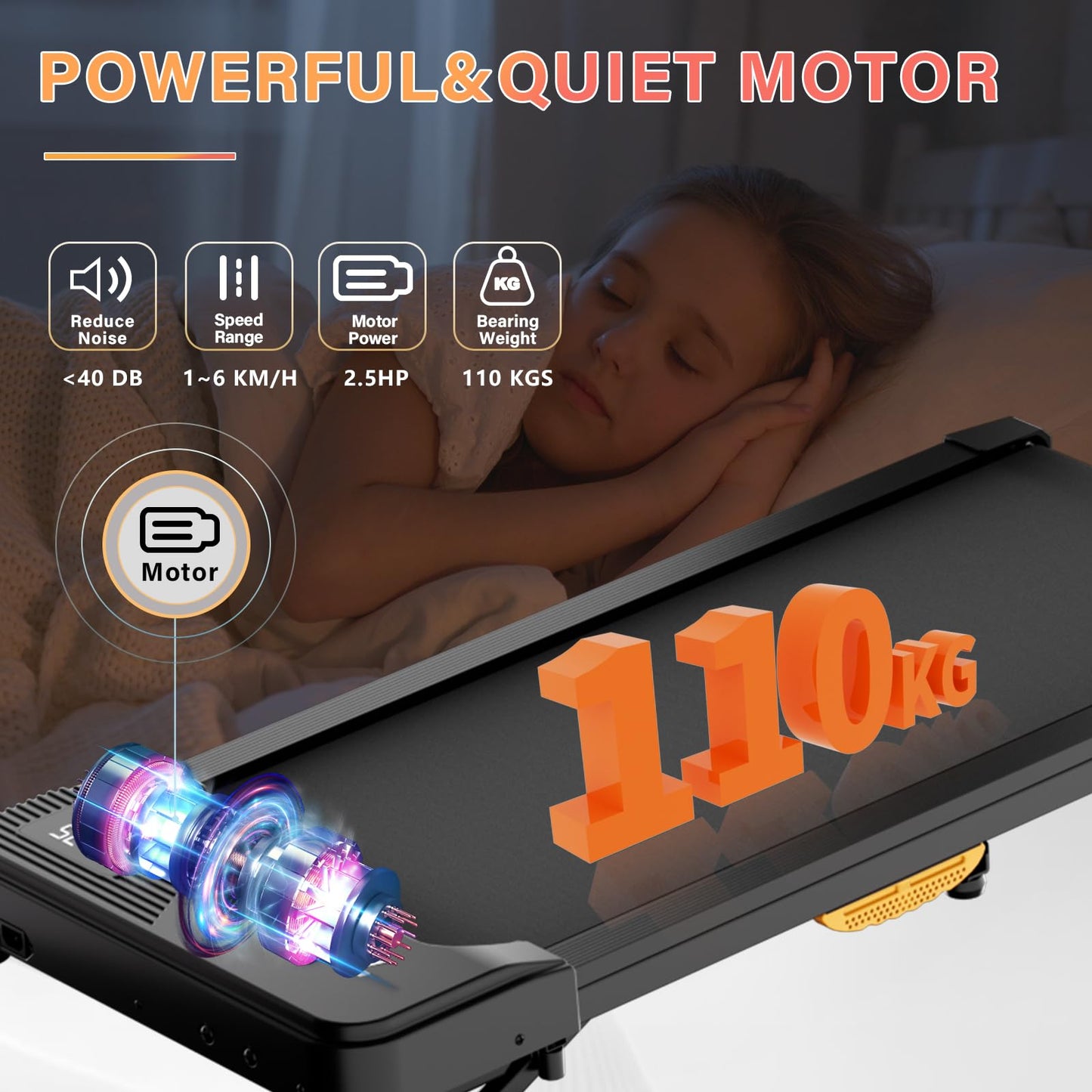 TODO Tapis de Marche 1-6km/h, Moteur 2.5HP, Télécommande & APP, pour Maison/Bureau