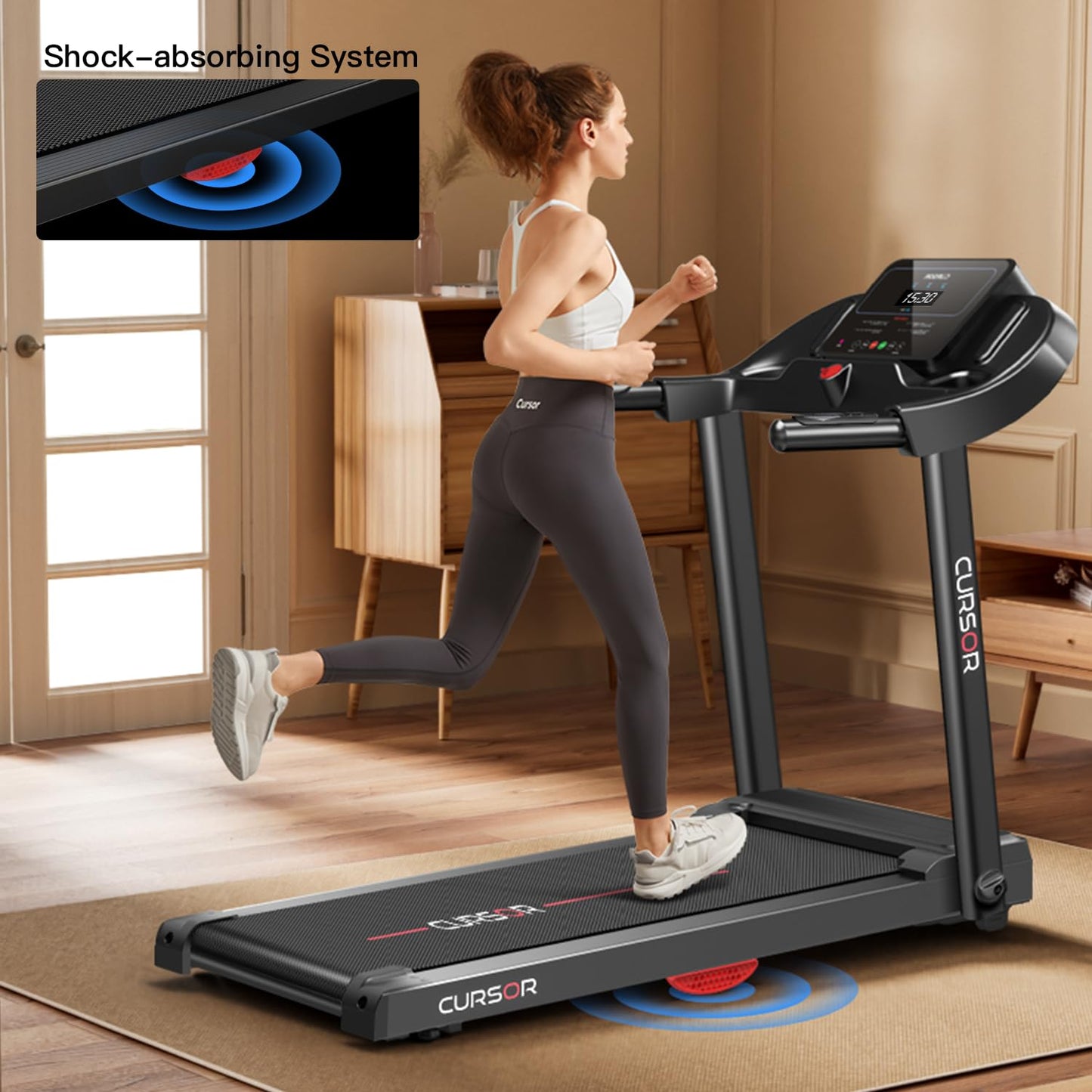 CURSOR Tapis de Course Pliable 14KM/H,Tapis de Marche Electrique Pliable avec poignée Moniteur de Fréquence Cardiaque,APP et Moteur Silencieux amélioré,Treadmill Home Folding Charge Max 136KG (Noir)