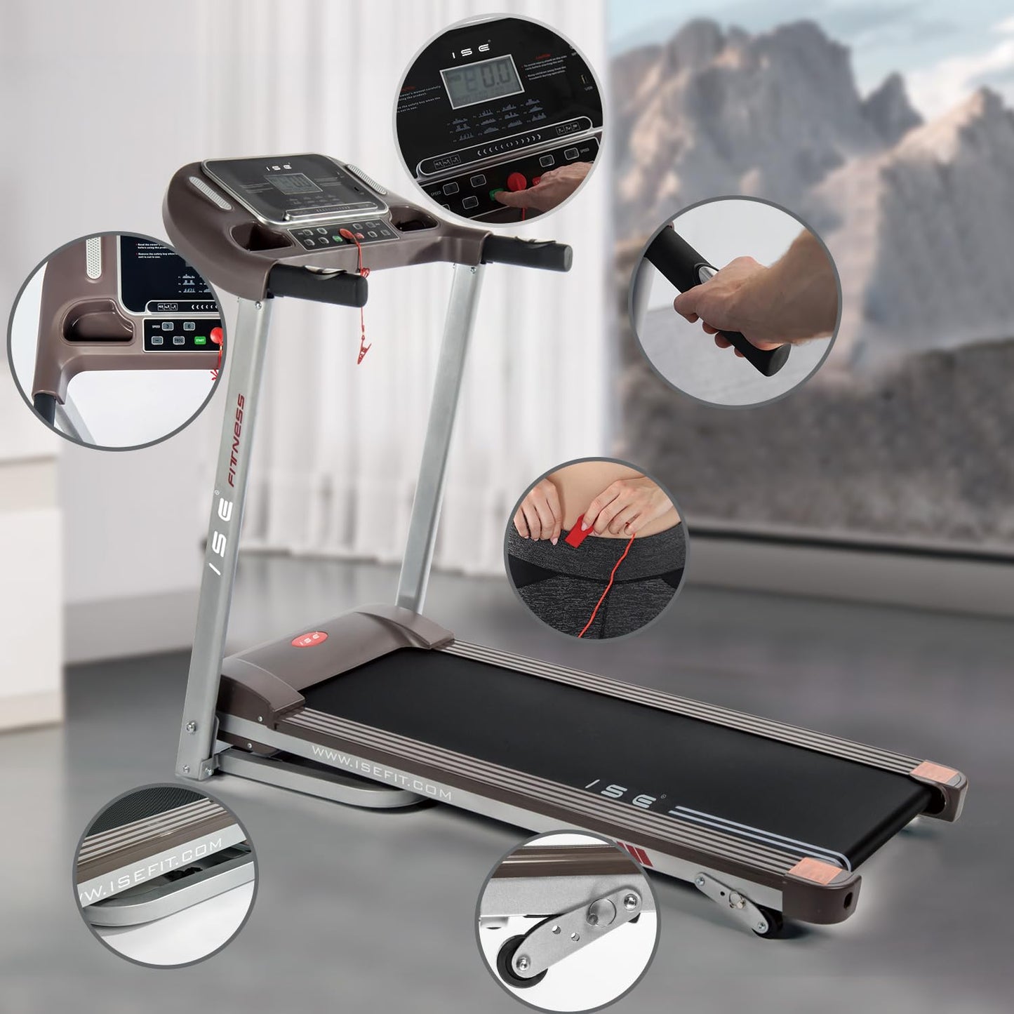 ISE Tapis de Course Pliable 14km/h, Professionnel, Moteur 2HP, écran LCD, 12 Programmes