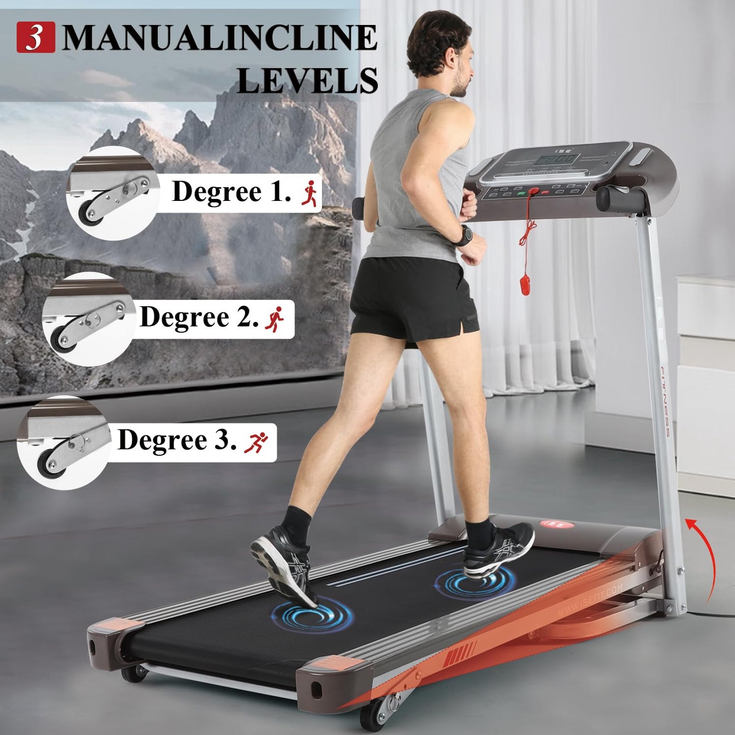 ISE Tapis de Course Pliable 14km/h, Professionnel, Moteur 2HP, écran LCD, 12 Programmes