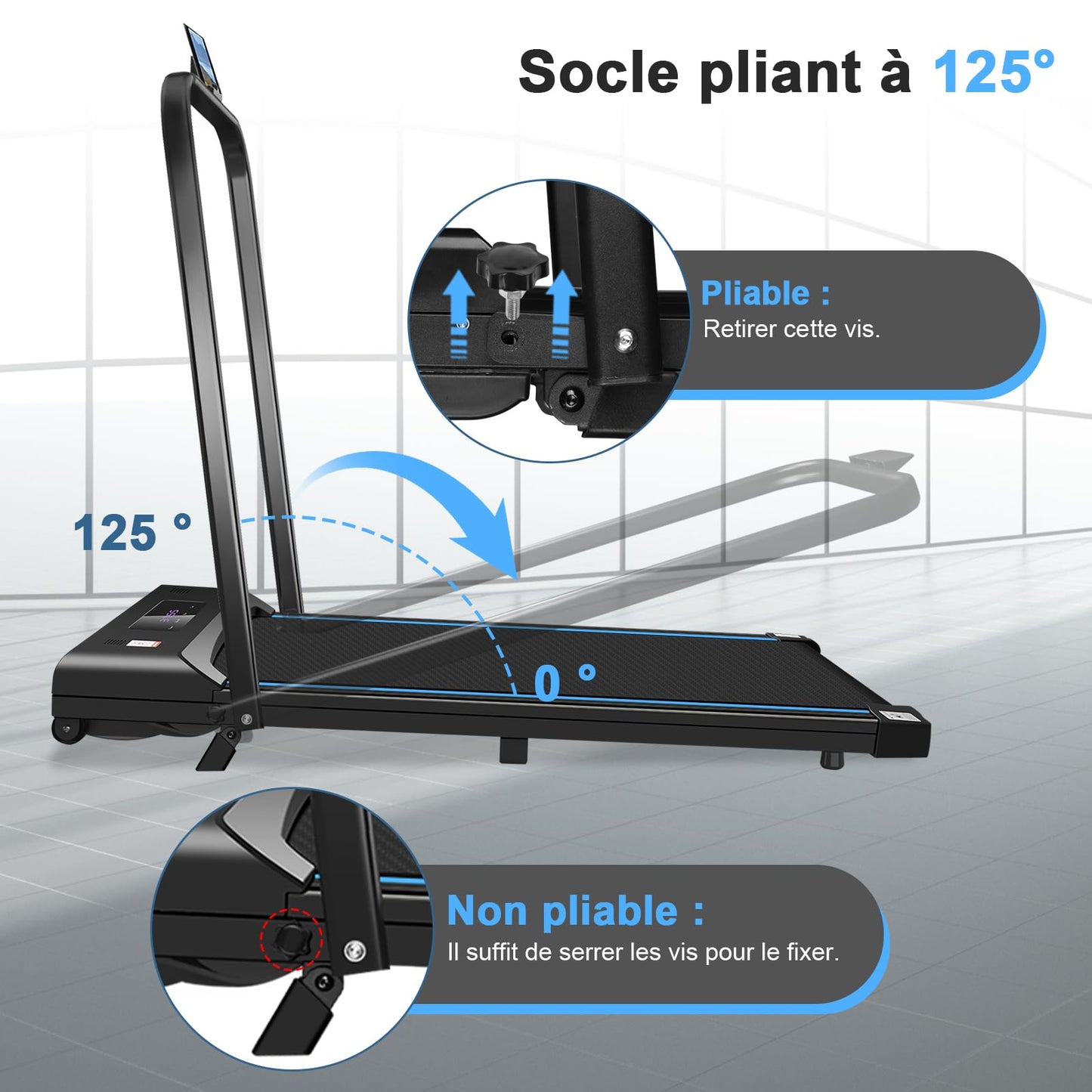 Tapis de Course Inclinable, 3.0HP Tapis de Marche avec Audio Bluetooth, APP Gratuite, Télécommande et LED, Walking Pad Compact pour Le Bureau et la Maison, Vitesse réglable 1-6 km/h