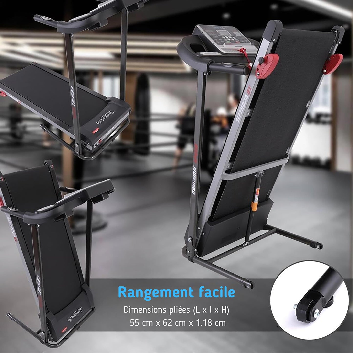 Serenelife Tapis de Course, Tapis de Marche/Sport Pliable Inclinable, Écran LCD, 12 Programmes Prédéfinis ou Ajustables, Walking Pad pour la Maison et Le Bureau- Connectivité Bluetooth, 120W