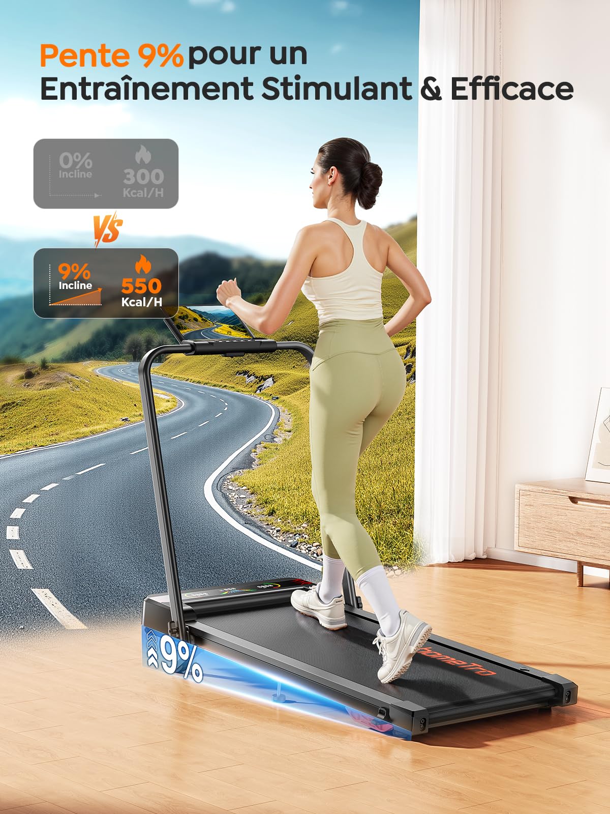 homeTro Tapis de Course 5-en-1, Inclinable 9%, Moteur Silencieux, Double Écran LED, 120kg