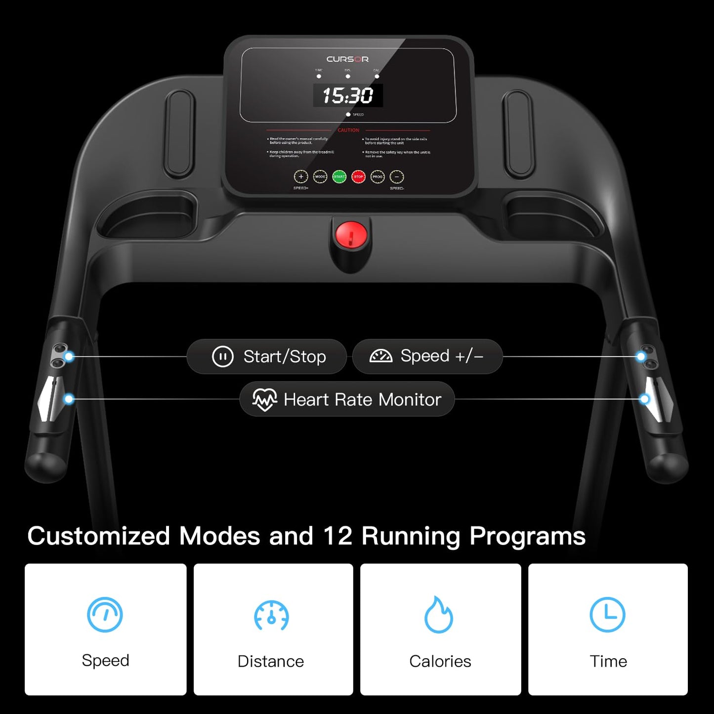 CURSOR Tapis de Course Pliable 14KM/H,Tapis de Marche Electrique Pliable avec poignée Moniteur de Fréquence Cardiaque,APP et Moteur Silencieux amélioré,Treadmill Home Folding Charge Max 136KG (Noir)