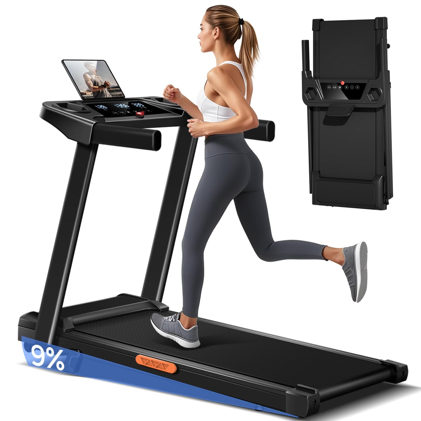 LONTEK Tapis de Course 12km/h, Moteur 3.0HP, Inclinable, Charge Max 136kg, LED