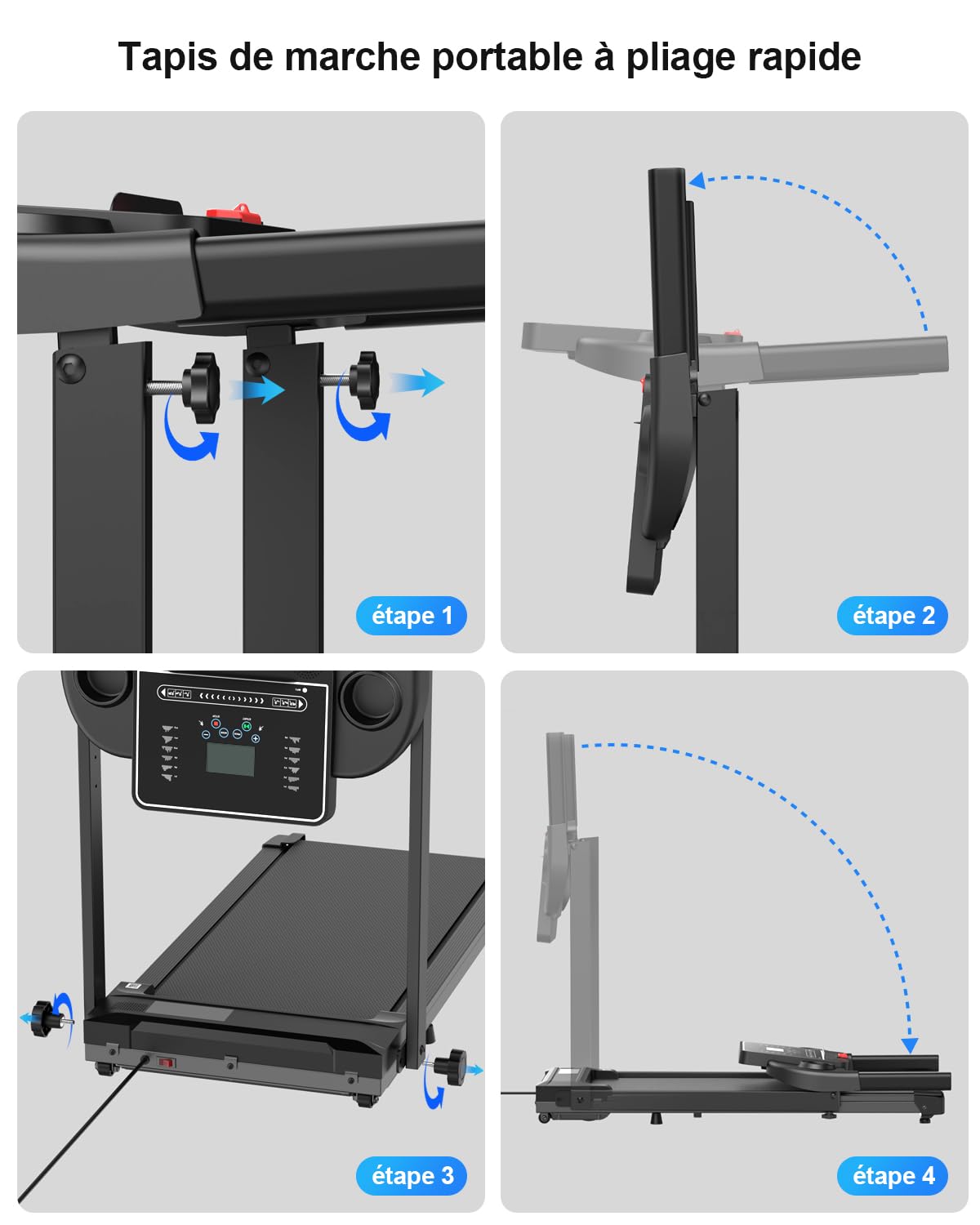 Tapis de Course Pliable 10km/h, Moteur Silencieux, Inclinable, Compact Maison/Bureau