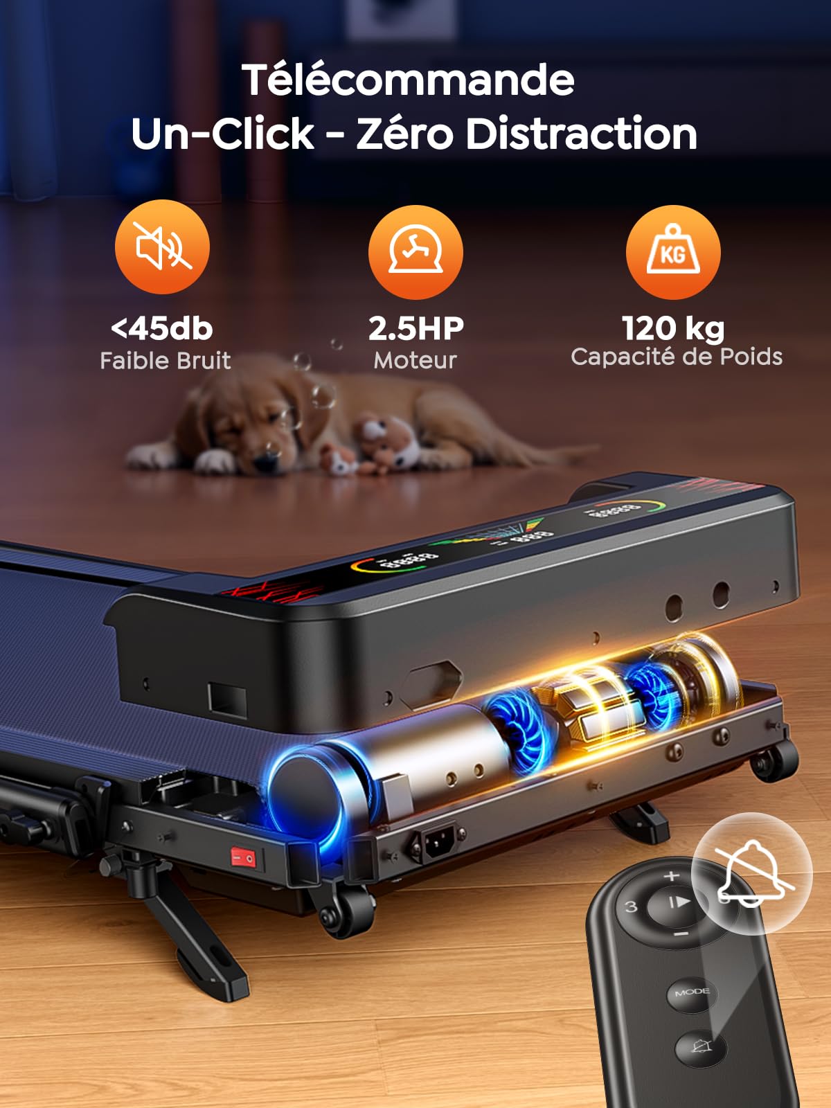 homeTro Tapis de Course 5-en-1, Inclinable 9%, Moteur Silencieux, Double Écran LED, 120kg