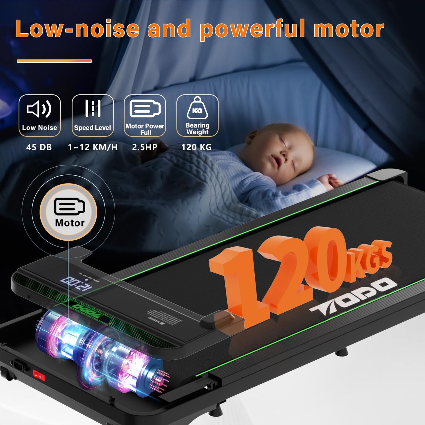 TODO Tapis de Marche Inclinable, 2-en-1 Tapis de Course Pliable, Walking Pad Électrique pour la Maison et Le Bureau, Télécommande et APP, avec Affichage LED, Moteur 2.5 HP