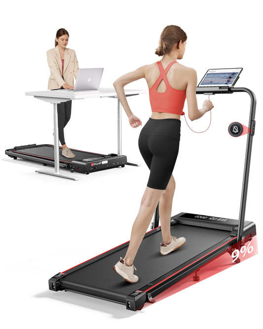 Tapis de Course Pliable 4-en-1, 2.5HP, 12km/h, Compact Sous Canapé, Double Écran LED