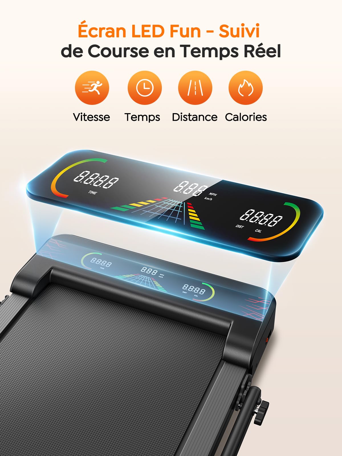 homeTro Tapis de Course 5-en-1, Inclinable 9%, Moteur Silencieux, Double Écran LED, 120kg