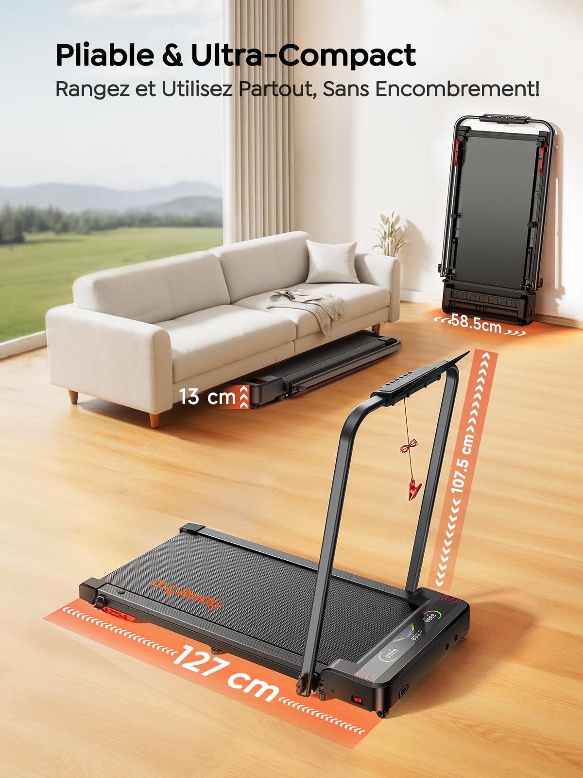 homeTro Tapis de Course 5-en-1, Inclinable 9%, Moteur Silencieux, Double Écran LED, 120kg
