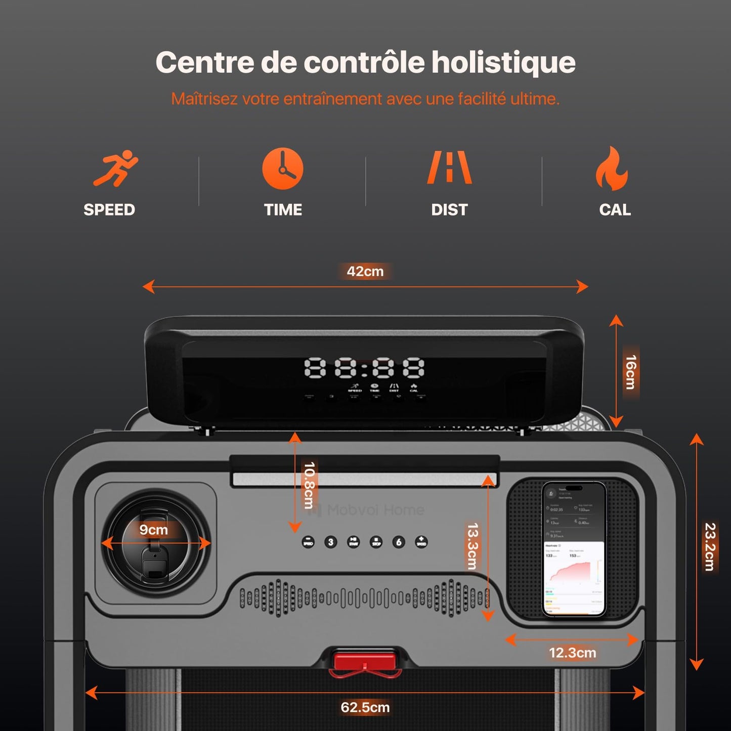 Mobvoi Tapis de Course Ultra 3-en-1, Inclinaison 6%, Support Tasse/Téléphone, 120kg