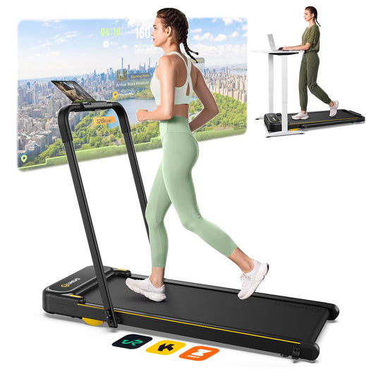 UREVO Tapis de Marche 3-en-1, 1-10km/h, Double Amortissement, APP, LED, Télécommande