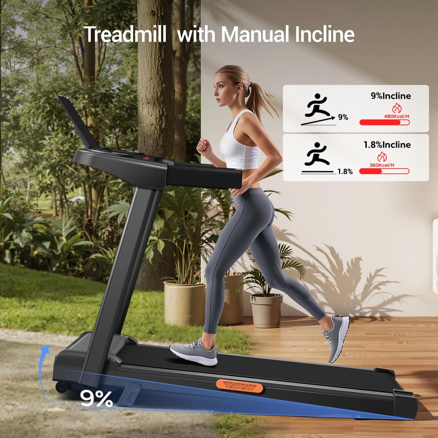 LONTEK Tapis de Course 12km/h, Moteur 3.0HP, Inclinable, Charge Max 136kg, LED