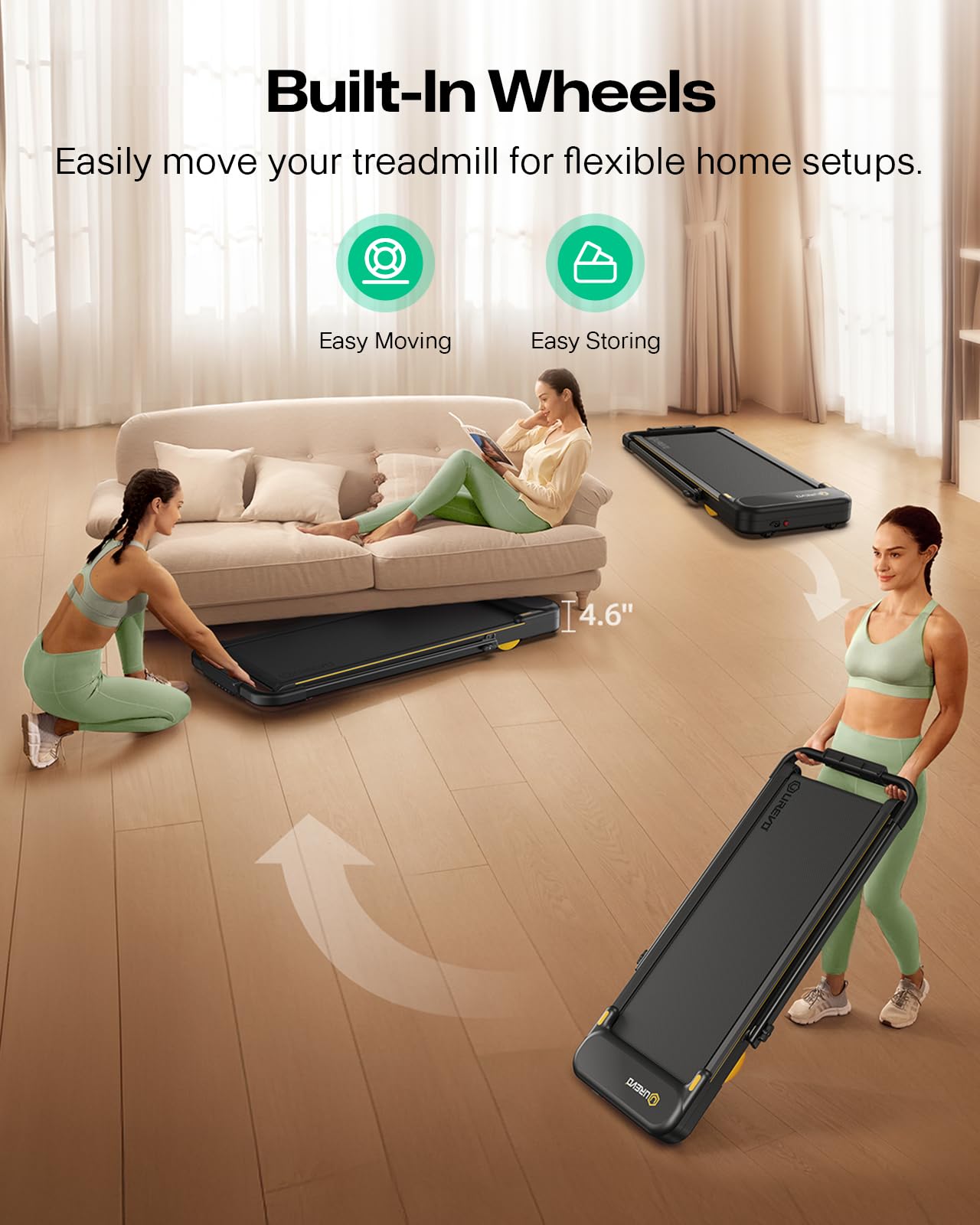 UREVO Tapis de Marche 3-en-1, 1-10km/h, Double Amortissement, APP, LED, Télécommande