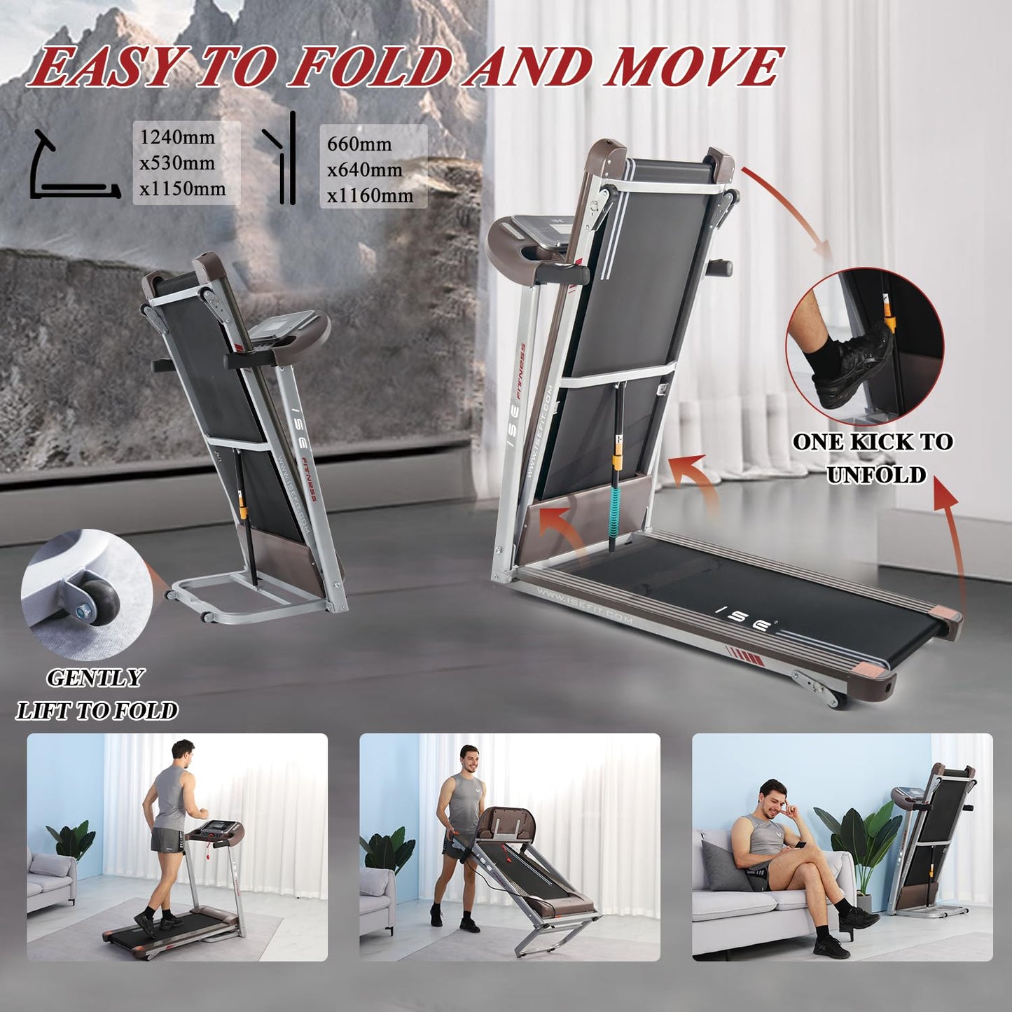 ISE Tapis de Course Pliable 14km/h, Professionnel, Moteur 2HP, écran LCD, 12 Programmes