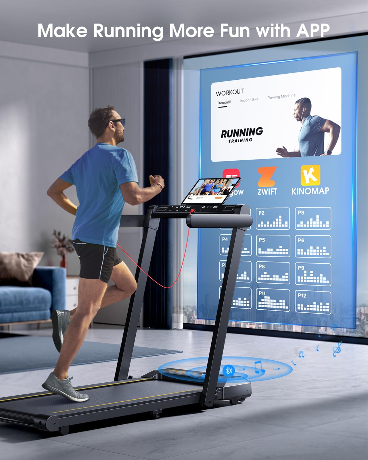Tapis de Course 2 en 1,Vitesse 16 km/h,2.5HP,Tapis Roulant électrique maximale Pliant,Extra Large 42cm, Double écran LED, 12 programmes de Course,Mesure de la fréquence Cardiaque