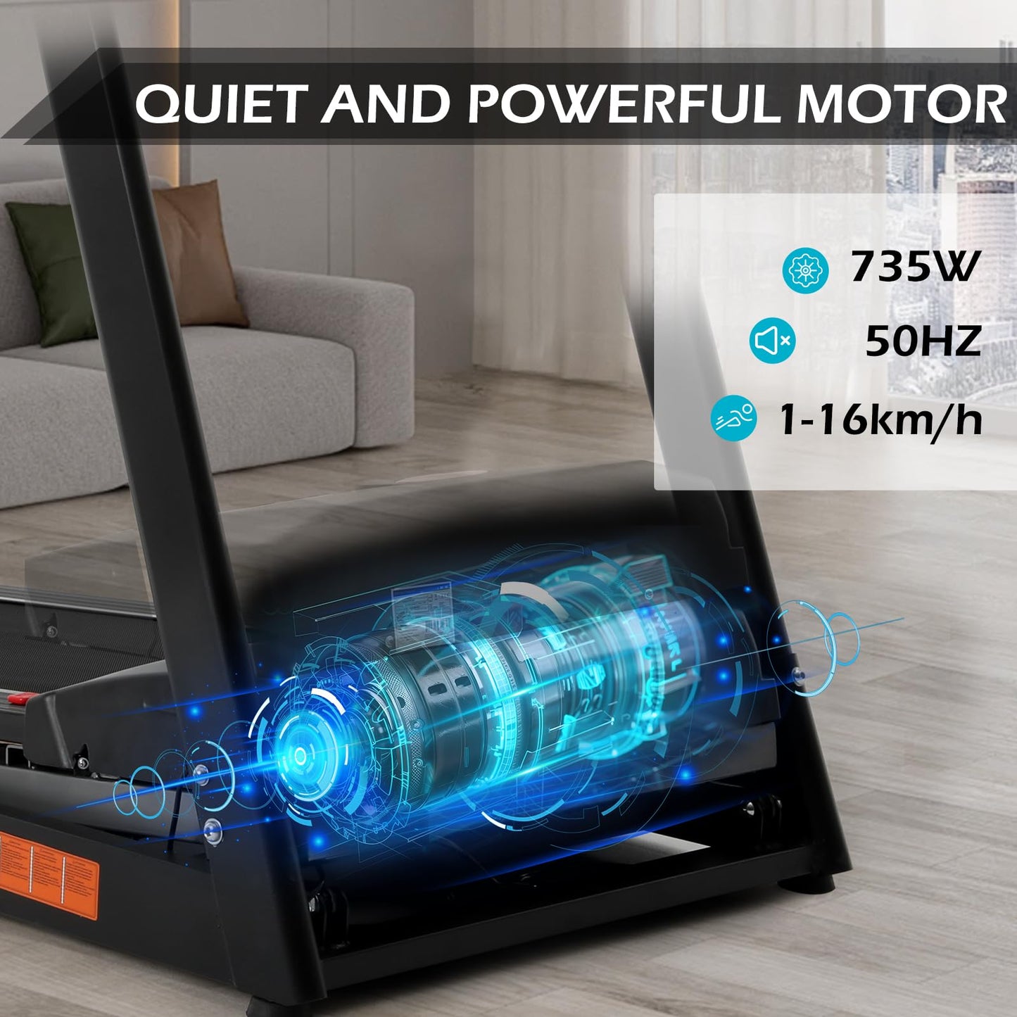 ISE Tapis de Course Inclinable Automatique Pliable, Tapis Course Electrique Motorisé 735W, Tapis de Marche 16KM/H Ecran LCD&amp;12P, Tapis de Sport Fitness Course, Tapis Roulant Bluetooth à Domicile