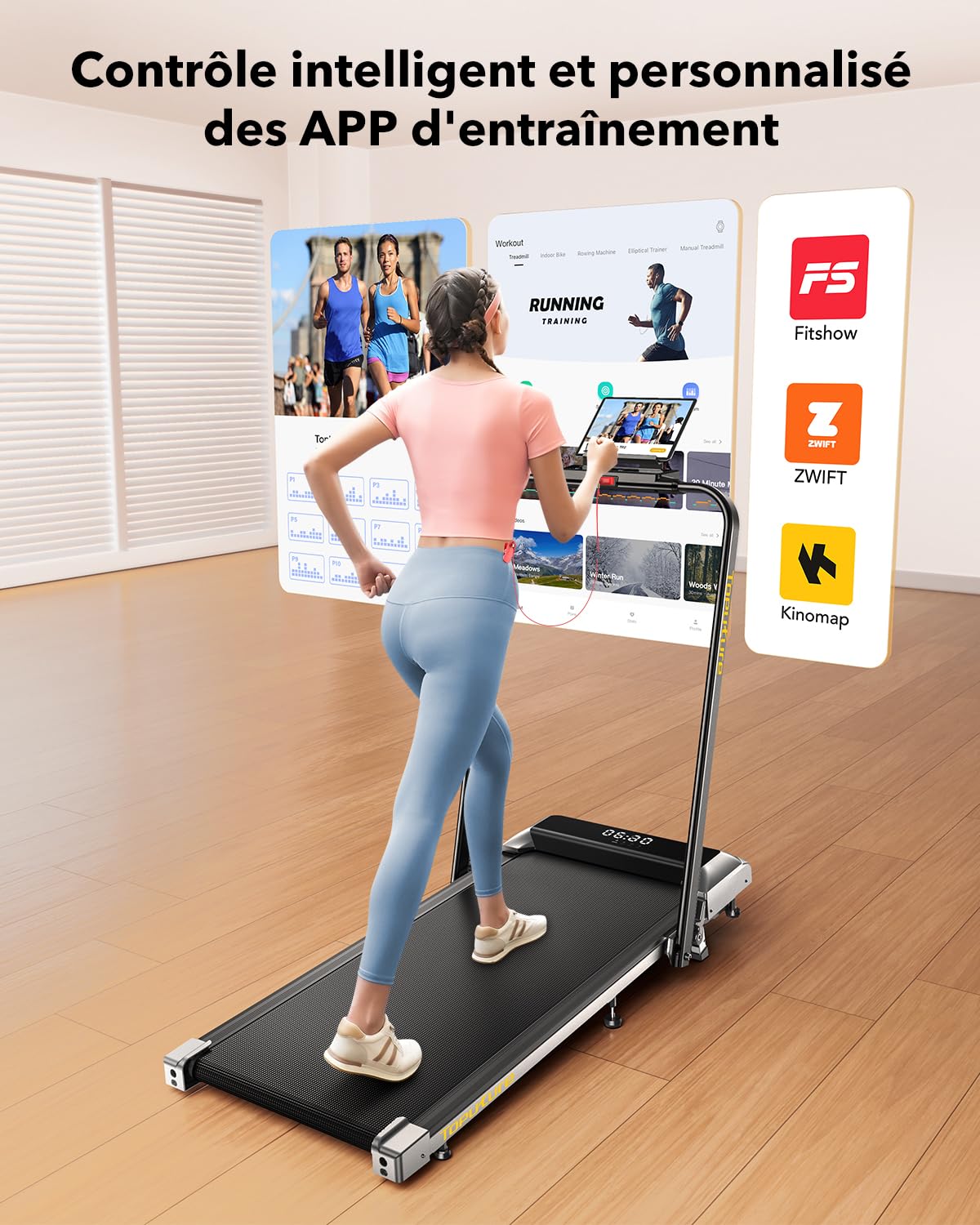 Tapis de Course Pliable 3-en-1, 2.5HP, 12km/h, Compact Sous Bureau, Écran LED