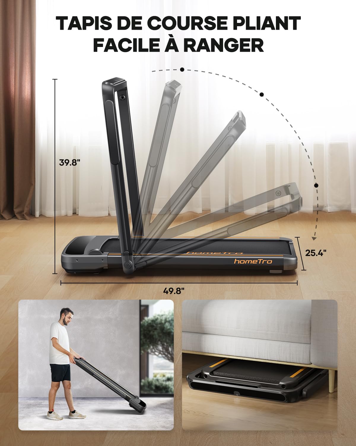 homeTro Tapis de Course 14km/h, 2.5HP, Grand Écran LED, Pliable Compact, Sans Installation
