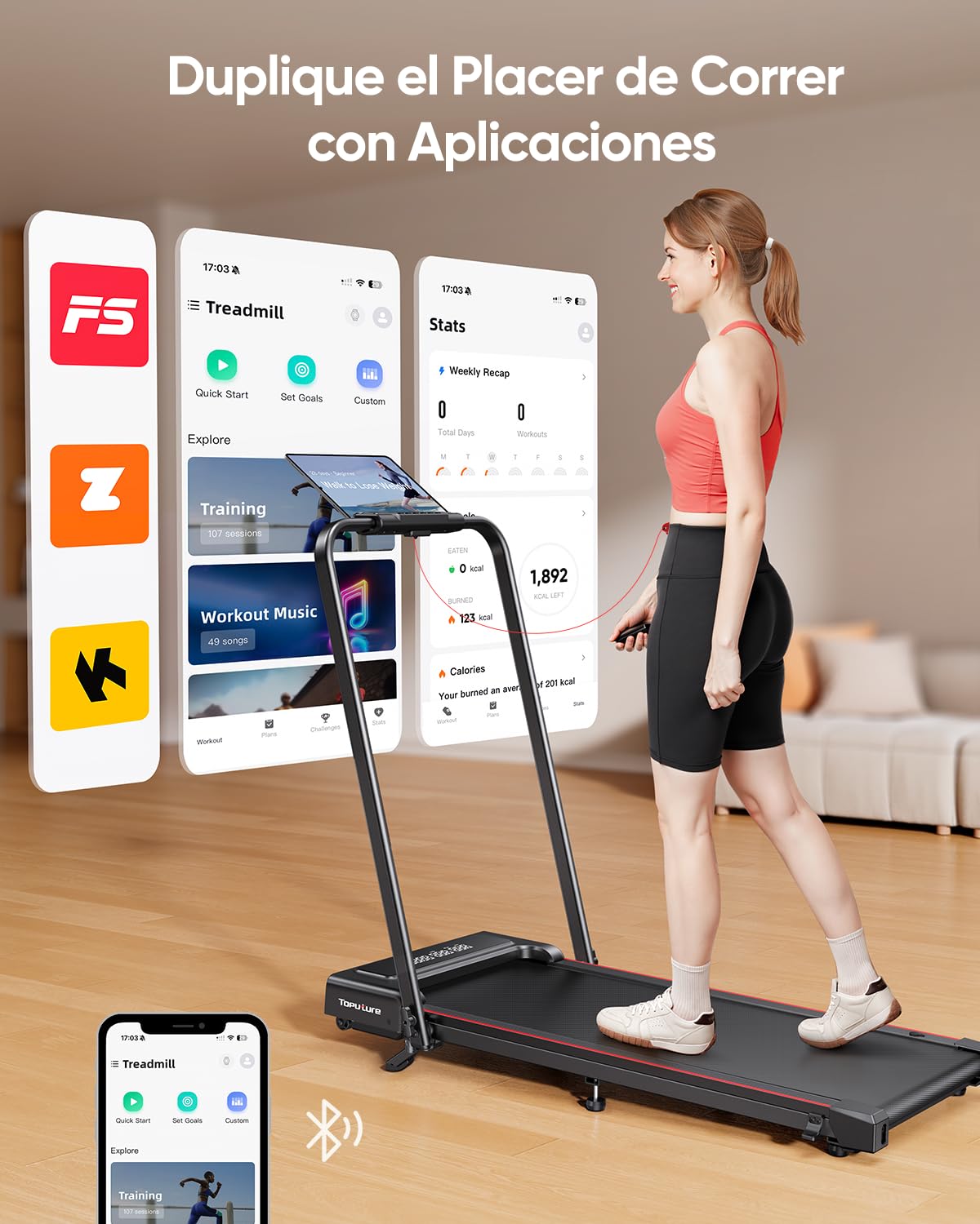 Tapis de Course Pliable 4-en-1, 2.5HP, 12km/h, Compact Sous Canapé, Double Écran LED