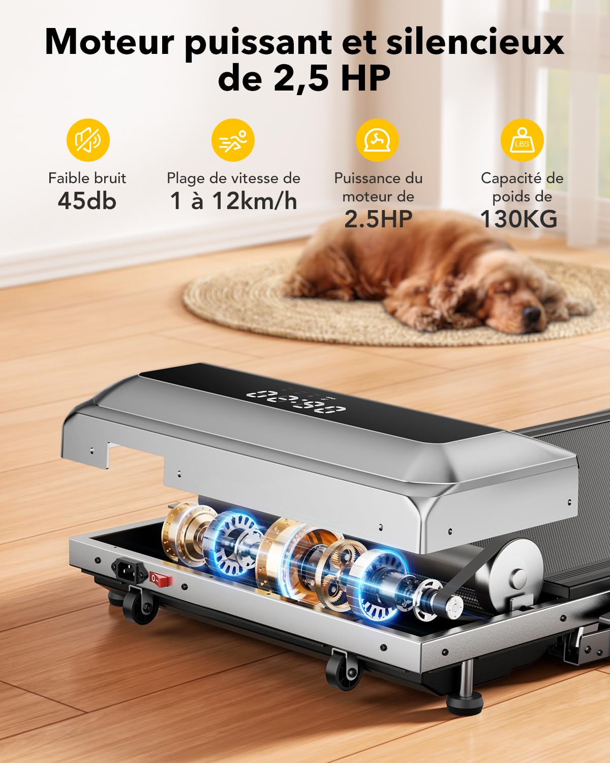 Tapis de Course Pliable 3-en-1, 2.5HP, 12km/h, Compact Sous Bureau, Écran LED
