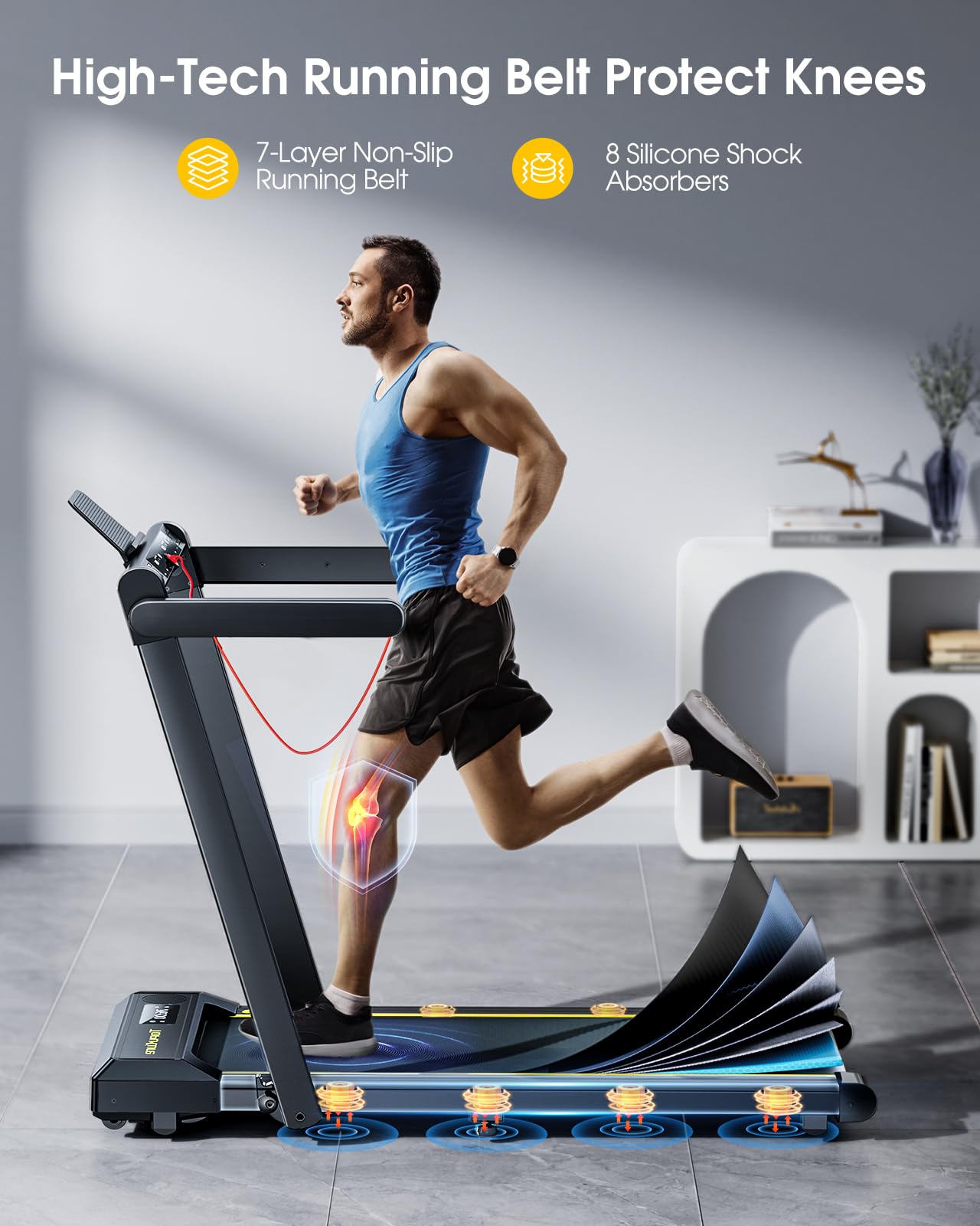 Tapis de Course 2 en 1,Vitesse 16 km/h,2.5HP,Tapis Roulant électrique maximale Pliant,Extra Large 42cm, Double écran LED, 12 programmes de Course,Mesure de la fréquence Cardiaque