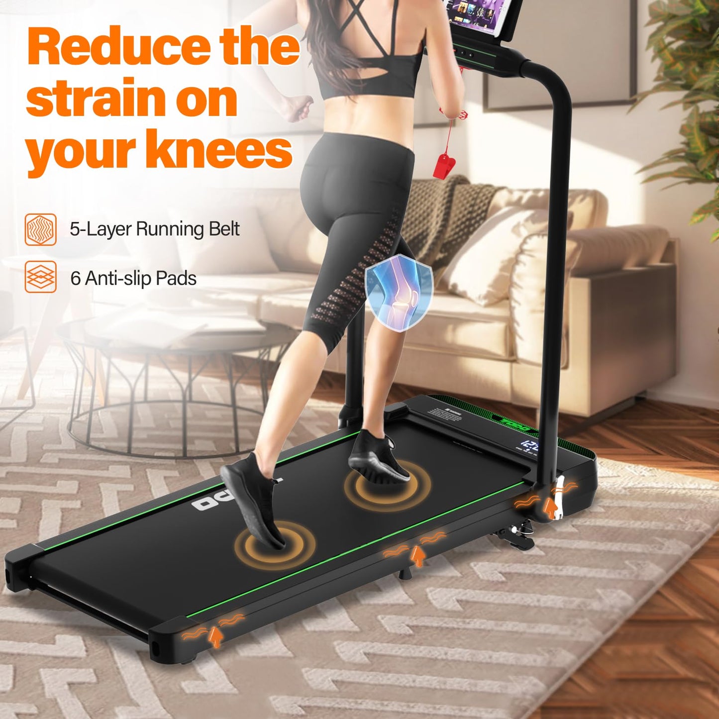 TODO Tapis de Marche Inclinable, 2-en-1 Tapis de Course Pliable, Walking Pad Électrique pour la Maison et Le Bureau, Télécommande et APP, avec Affichage LED, Moteur 2.5 HP