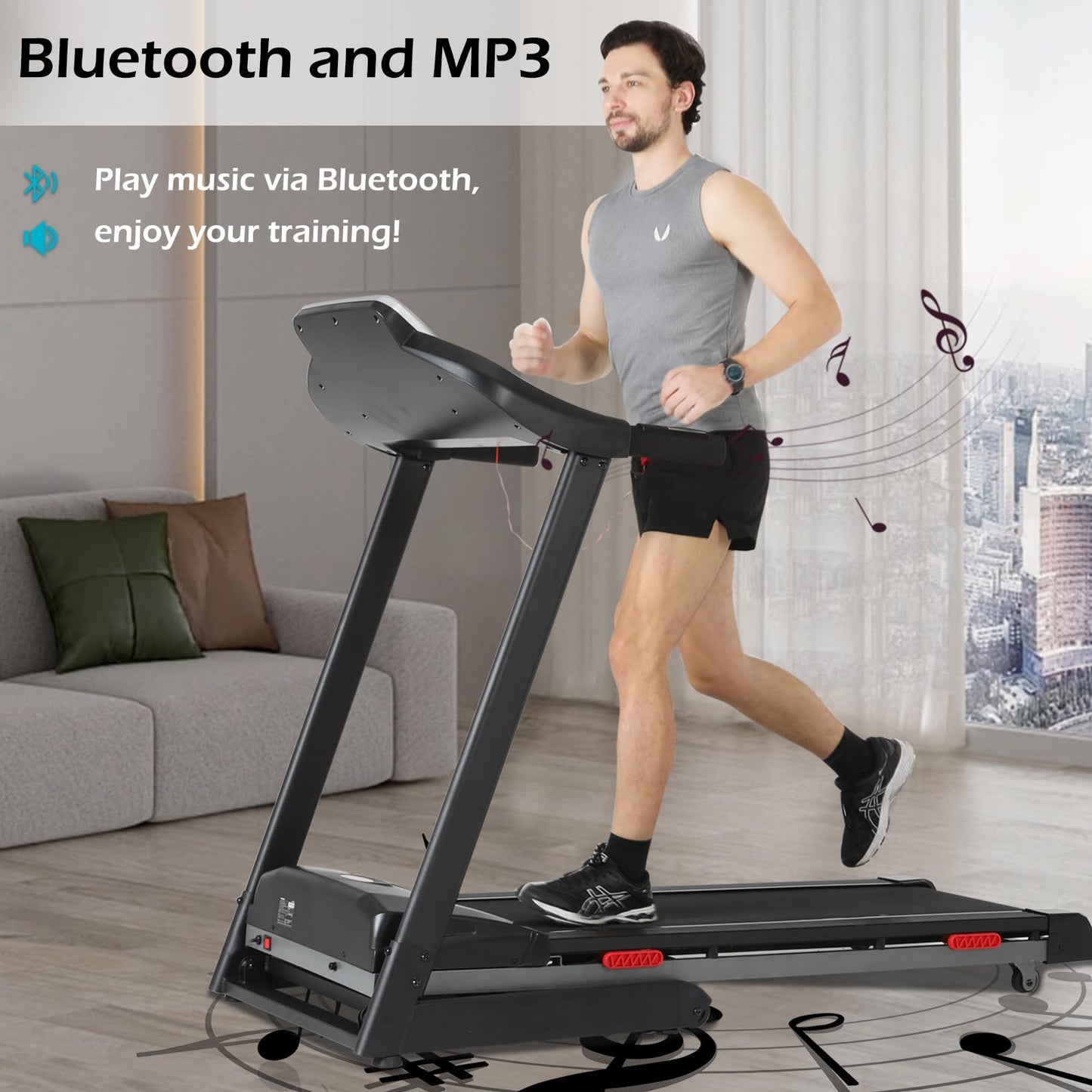 ISE Tapis de Course Inclinable Automatique Pliable, Tapis Course Electrique Motorisé 735W, Tapis de Marche 16KM/H Ecran LCD&amp;12P, Tapis de Sport Fitness Course, Tapis Roulant Bluetooth à Domicile