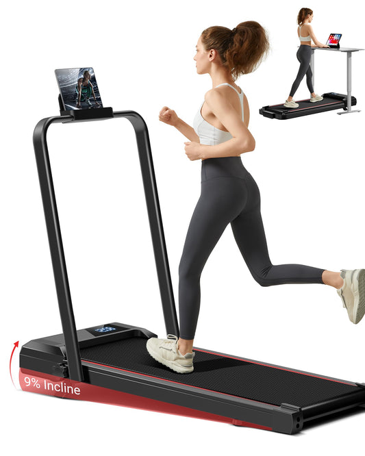 LONTEK Tapis de Course Pliable 12km/h, Moteur 3.0HP Silencieux, Inclinable, Charge 136kg