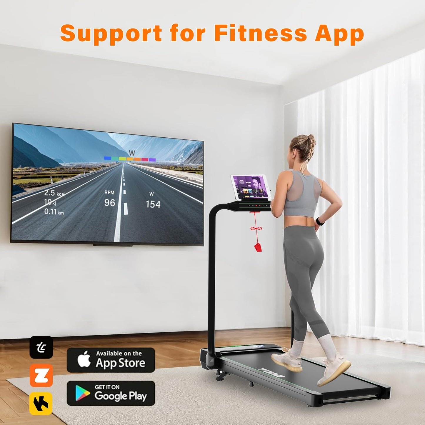TODO Tapis de Marche Inclinable, 2-en-1 Tapis de Course Pliable, Walking Pad Électrique pour la Maison et Le Bureau, Télécommande et APP, avec Affichage LED, Moteur 2.5 HP