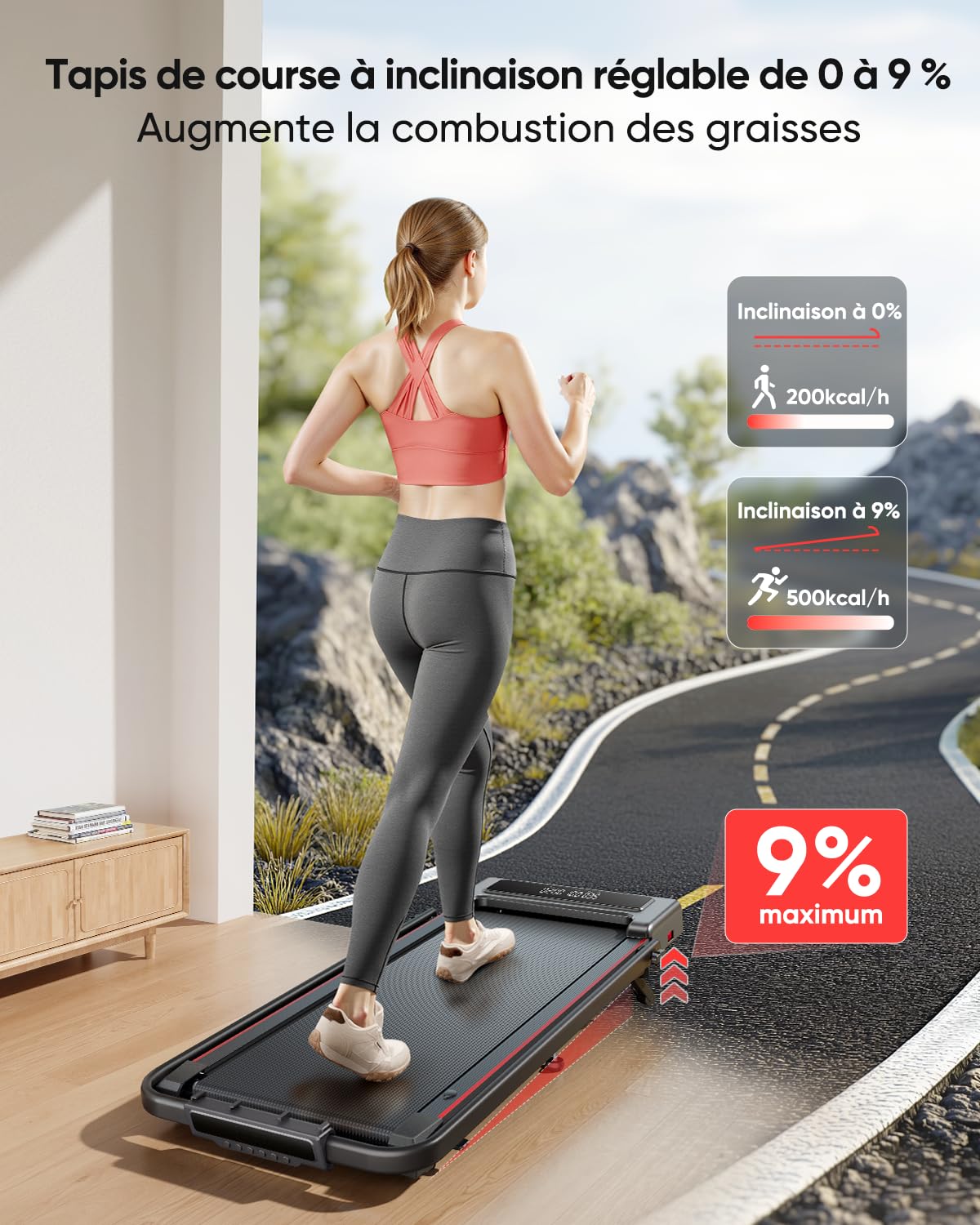 Tapis de Course Pliable 4-en-1, 2.5HP, 12km/h, Compact Sous Canapé, Double Écran LED