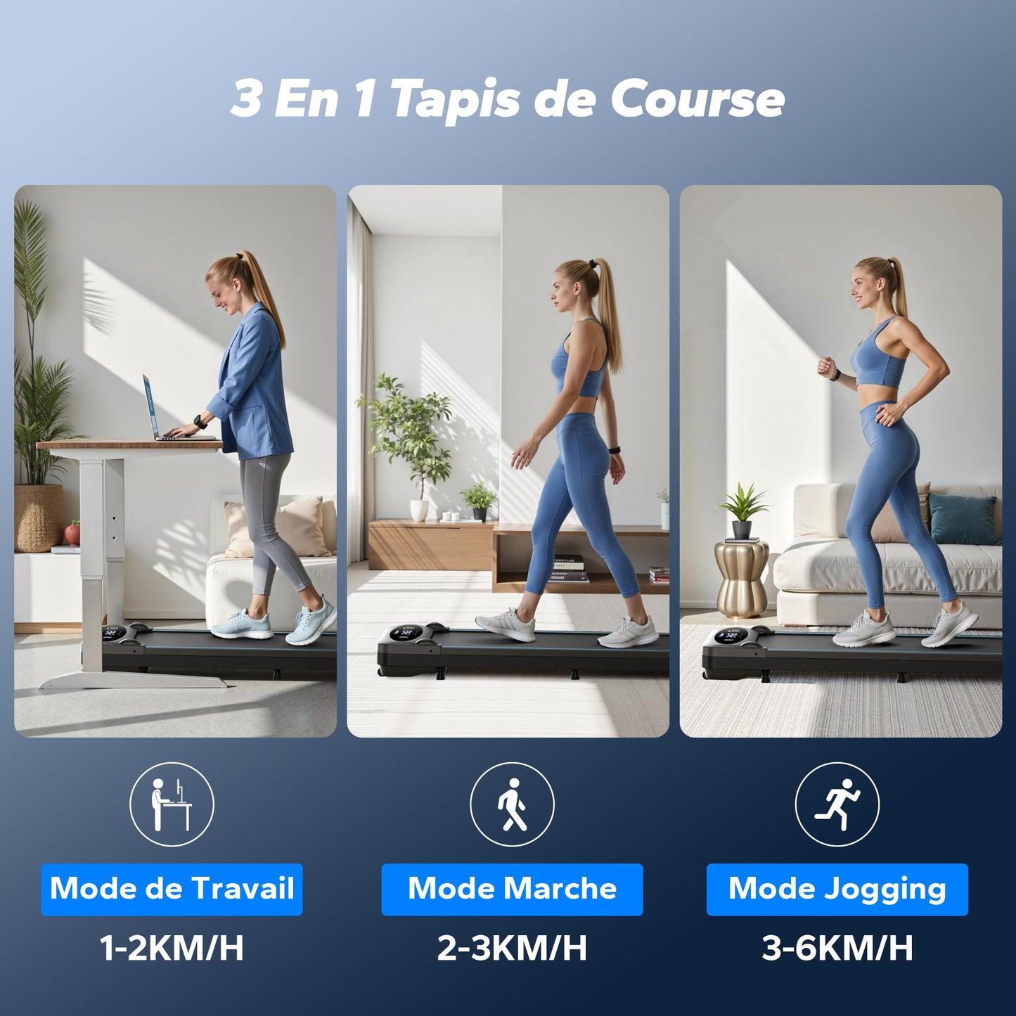 MERACH Walking Pad 3-en-1, 1-6km/h, 2.75HP, Télécommande, Silencieux, Futuriste