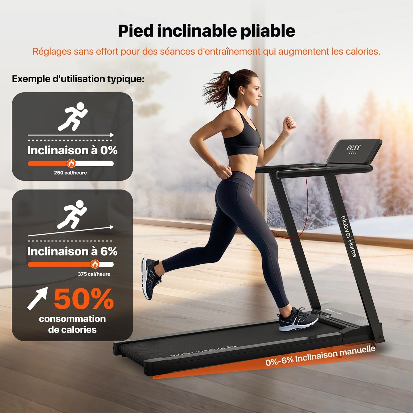 Mobvoi Tapis de Course Ultra 3-en-1, Inclinaison 6%, Support Tasse/Téléphone, 120kg