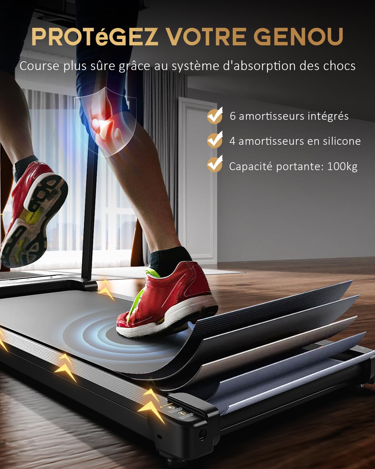 Tapis de Course Pliable 10km/h, Moteur Silencieux, Inclinable, Compact Maison/Bureau