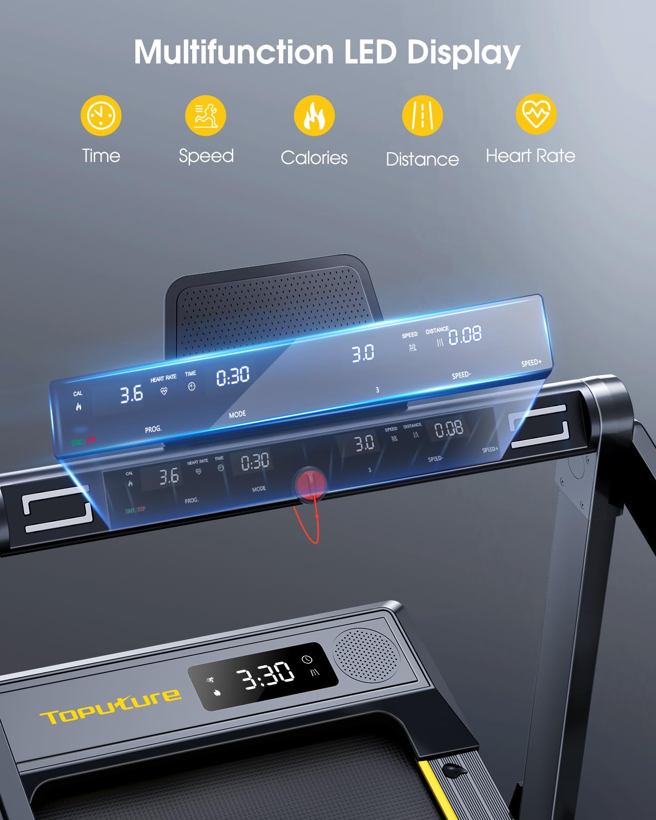 Tapis de Course 2 en 1,Vitesse 16 km/h,2.5HP,Tapis Roulant électrique maximale Pliant,Extra Large 42cm, Double écran LED, 12 programmes de Course,Mesure de la fréquence Cardiaque