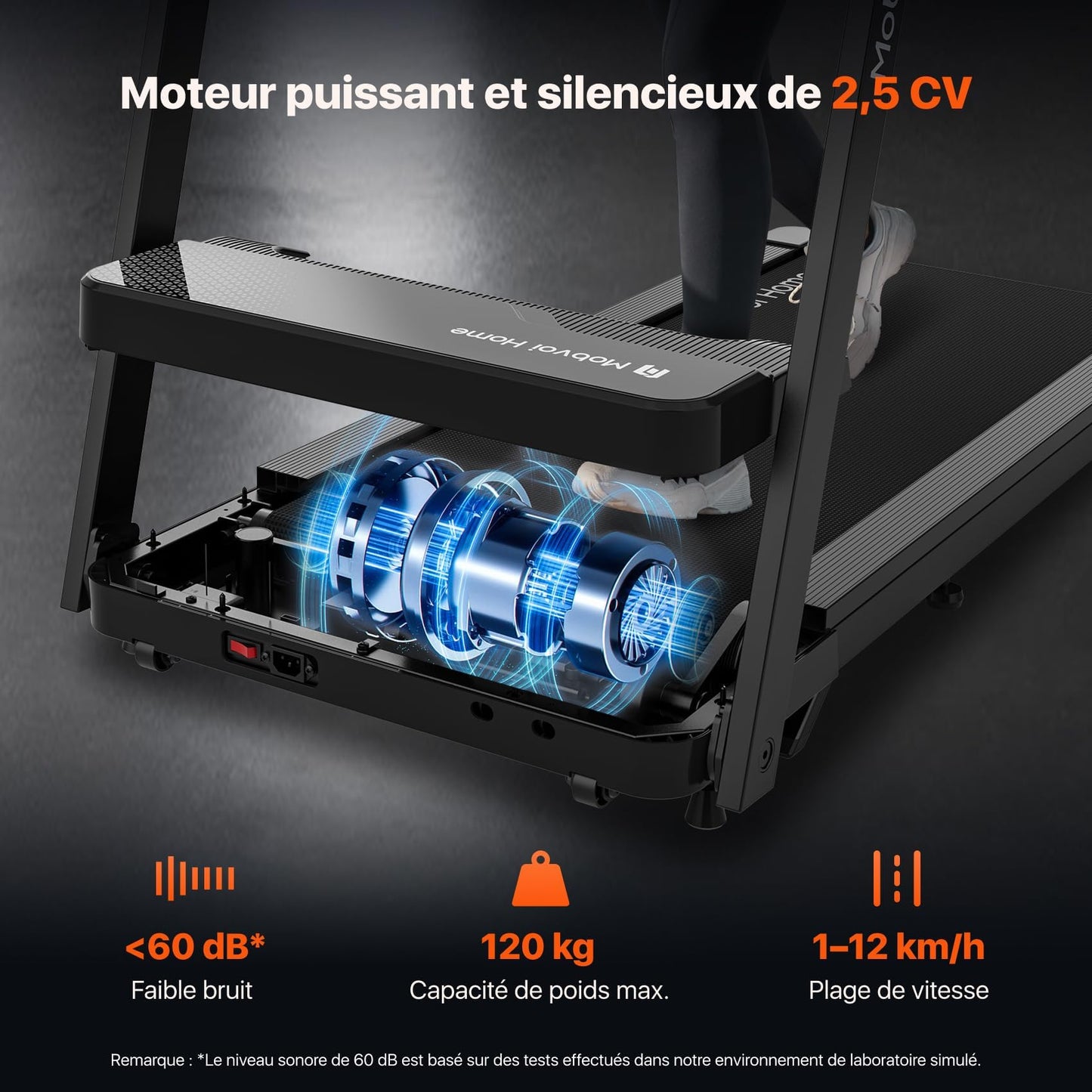 Mobvoi Tapis de Course Ultra 3-en-1, Inclinaison 6%, Support Tasse/Téléphone, 120kg