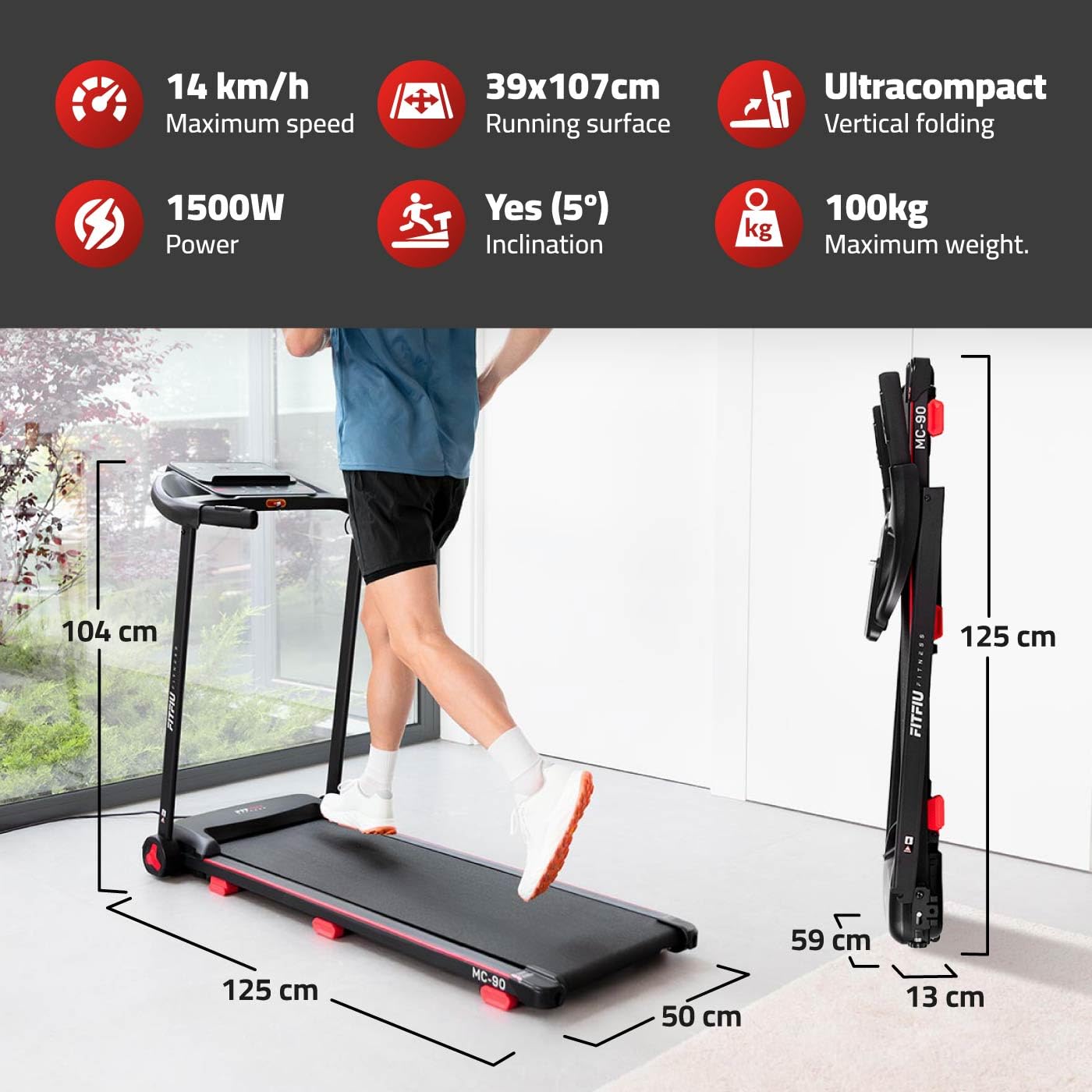 FITFIU Tapis de Course Pliable, 2 Inclinaisons, écran LCD, Connectivité App (Zwift)