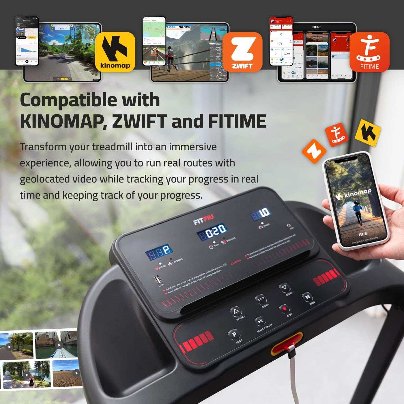 FITFIU Tapis de Course Pliable, 2 Inclinaisons, écran LCD, Connectivité App (Zwift)