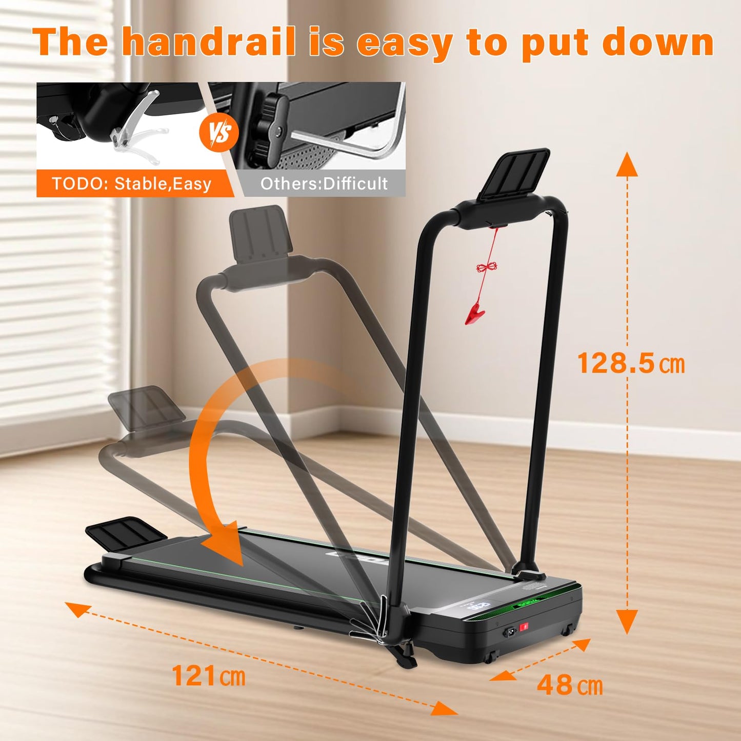 TODO Tapis de Marche Inclinable, 2-en-1 Tapis de Course Pliable, Walking Pad Électrique pour la Maison et Le Bureau, Télécommande et APP, avec Affichage LED, Moteur 2.5 HP