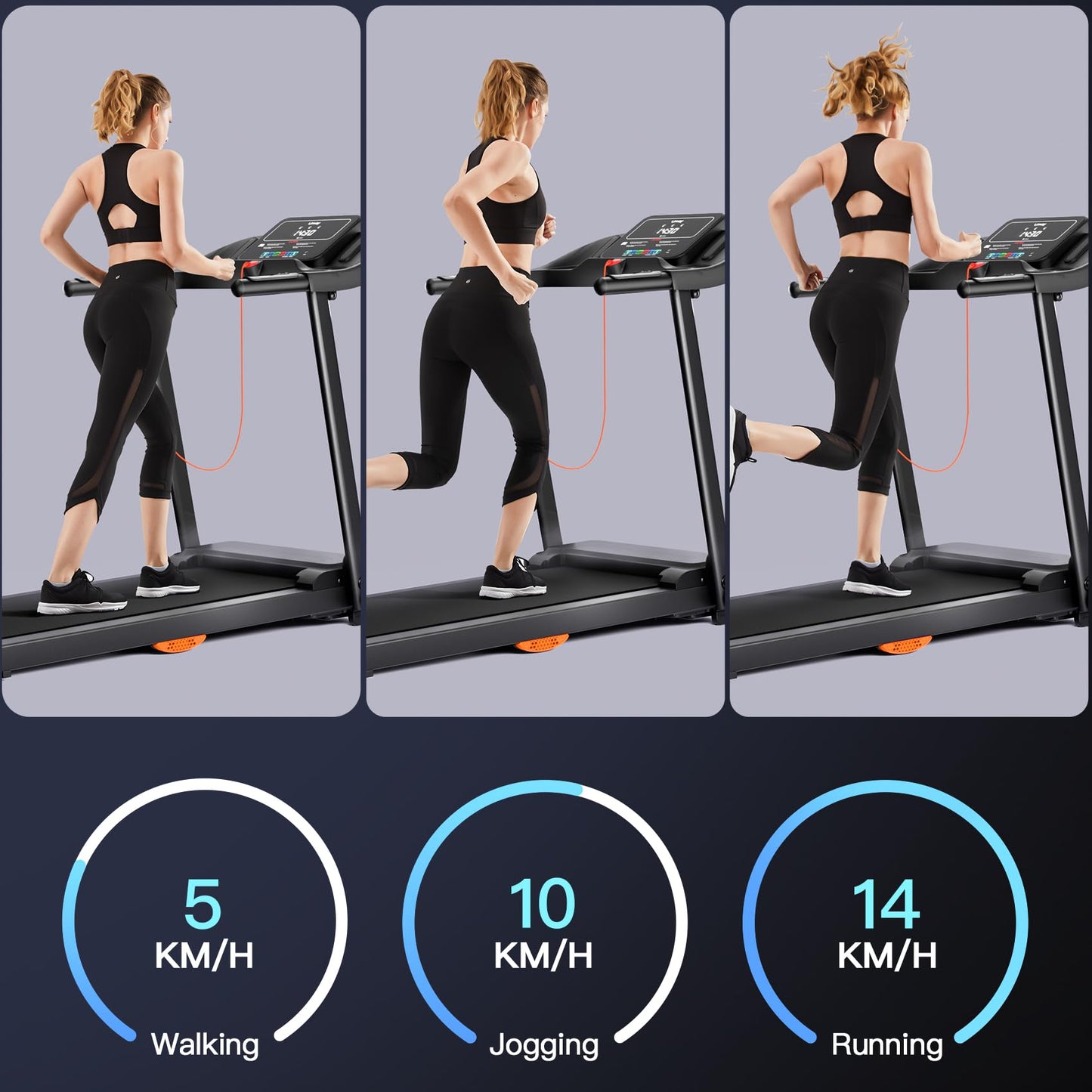 UMAY Tapis de Course 14km/h, Moteur 3.0HP, 12 Programmes, Moniteur Cardiaque, APP