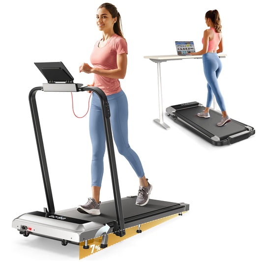Tapis de Course Pliable 3-en-1, 2.5HP, 12km/h, Compact Sous Bureau, Écran LED