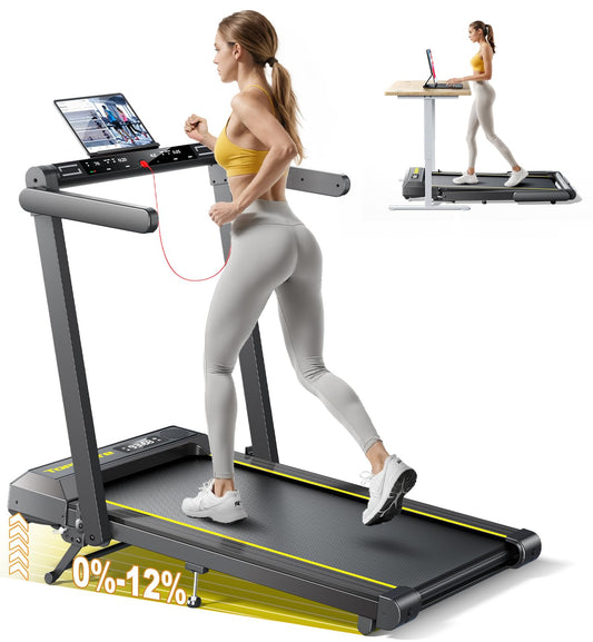 Tapis de Course 16km/h, Inclinaison 12%, Bande 42cm, Cardio, Contrôle APP, LED