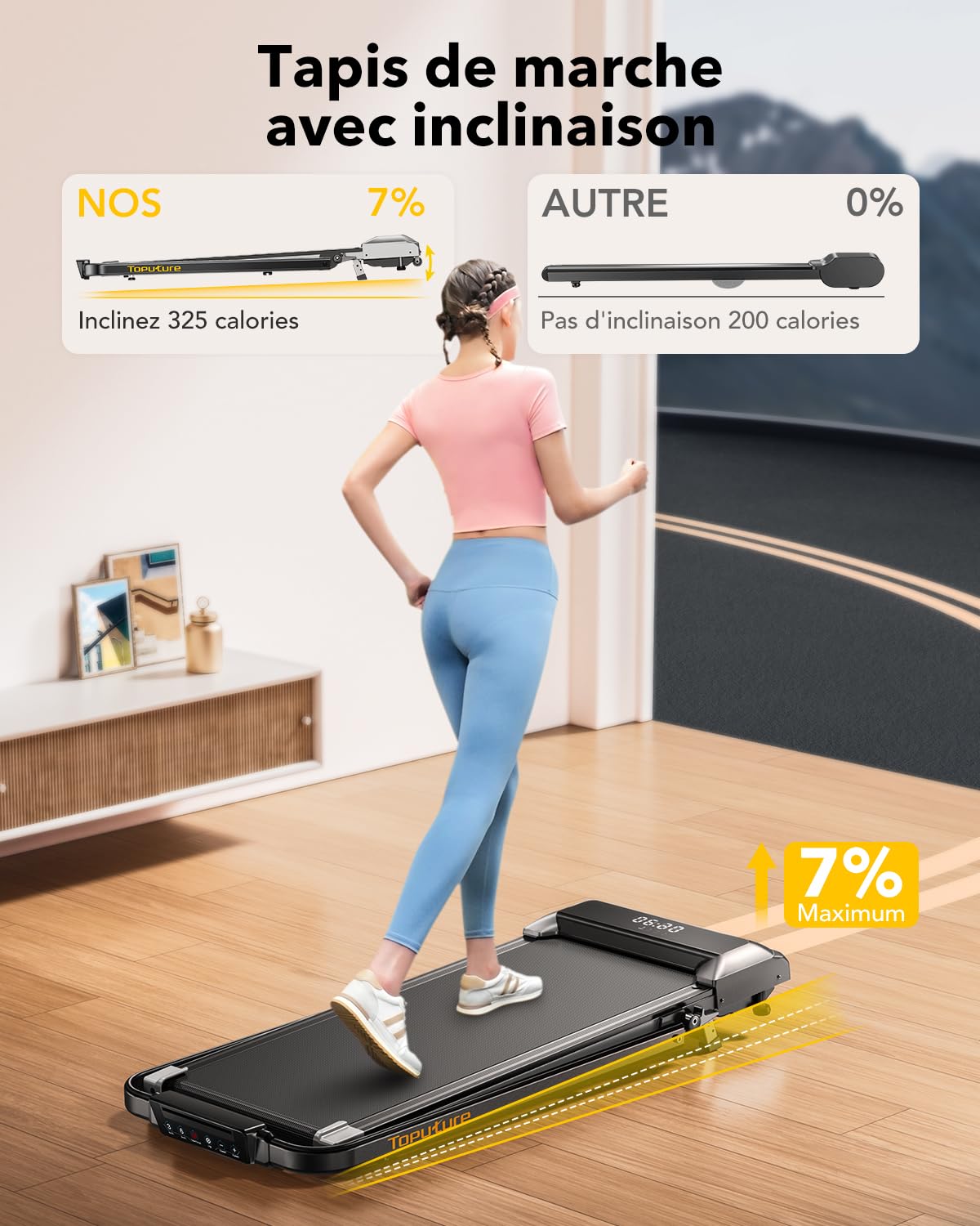 Tapis de Course Pliable 3-en-1, 2.5HP, 12km/h, Compact Sous Bureau, Écran LED