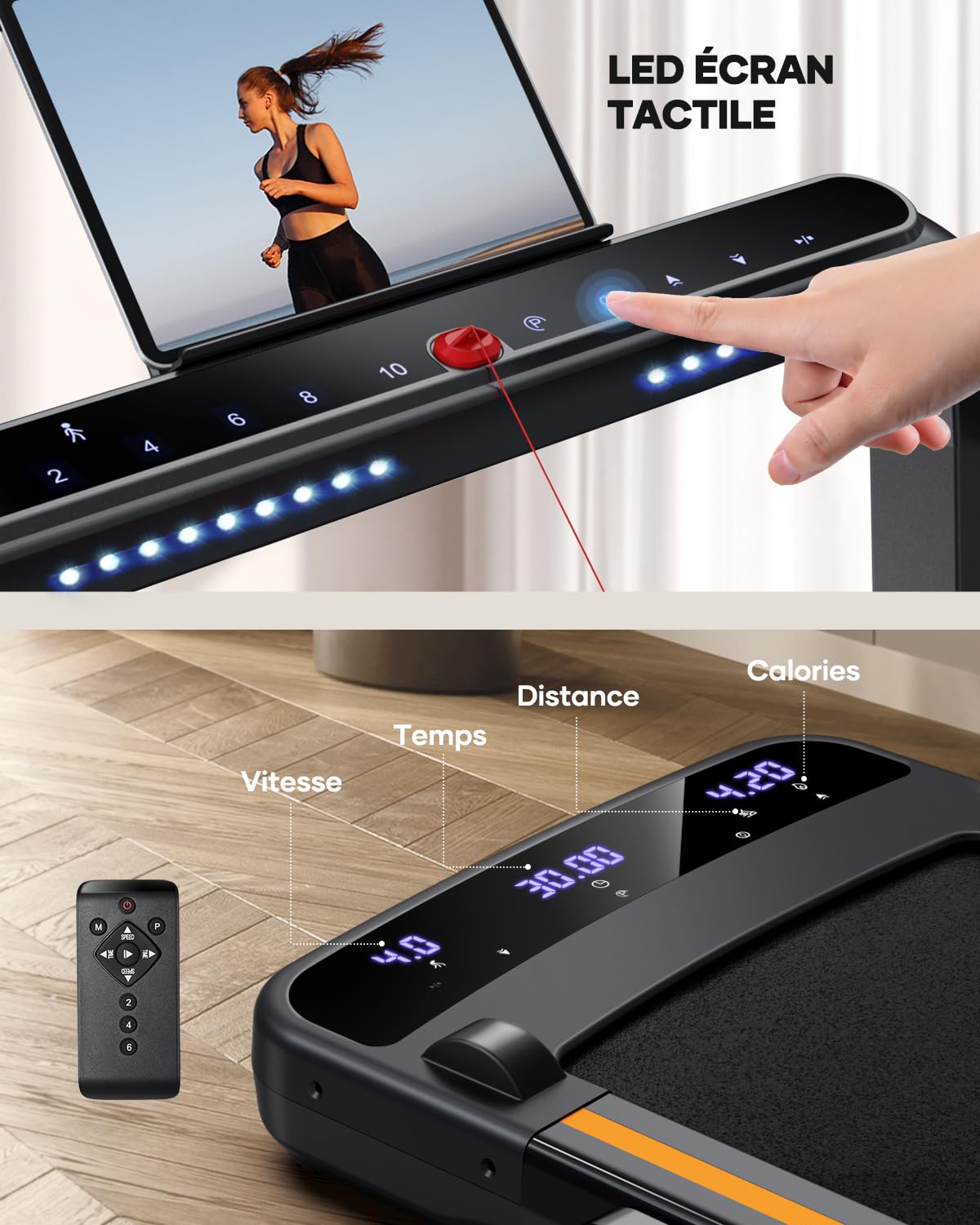 homeTro Tapis de Course 14km/h, 2.5HP, Grand Écran LED, Pliable Compact, Sans Installation
