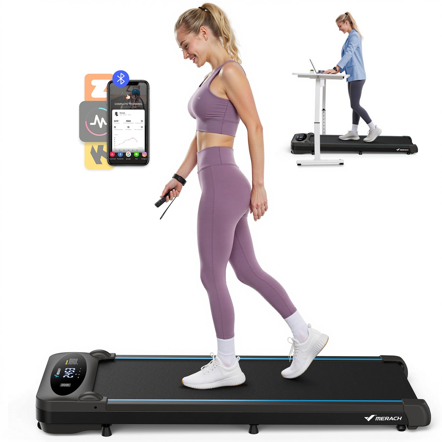 MERACH Walking Pad 3-en-1, 1-6km/h, 2.75HP, Télécommande, Silencieux, Futuriste